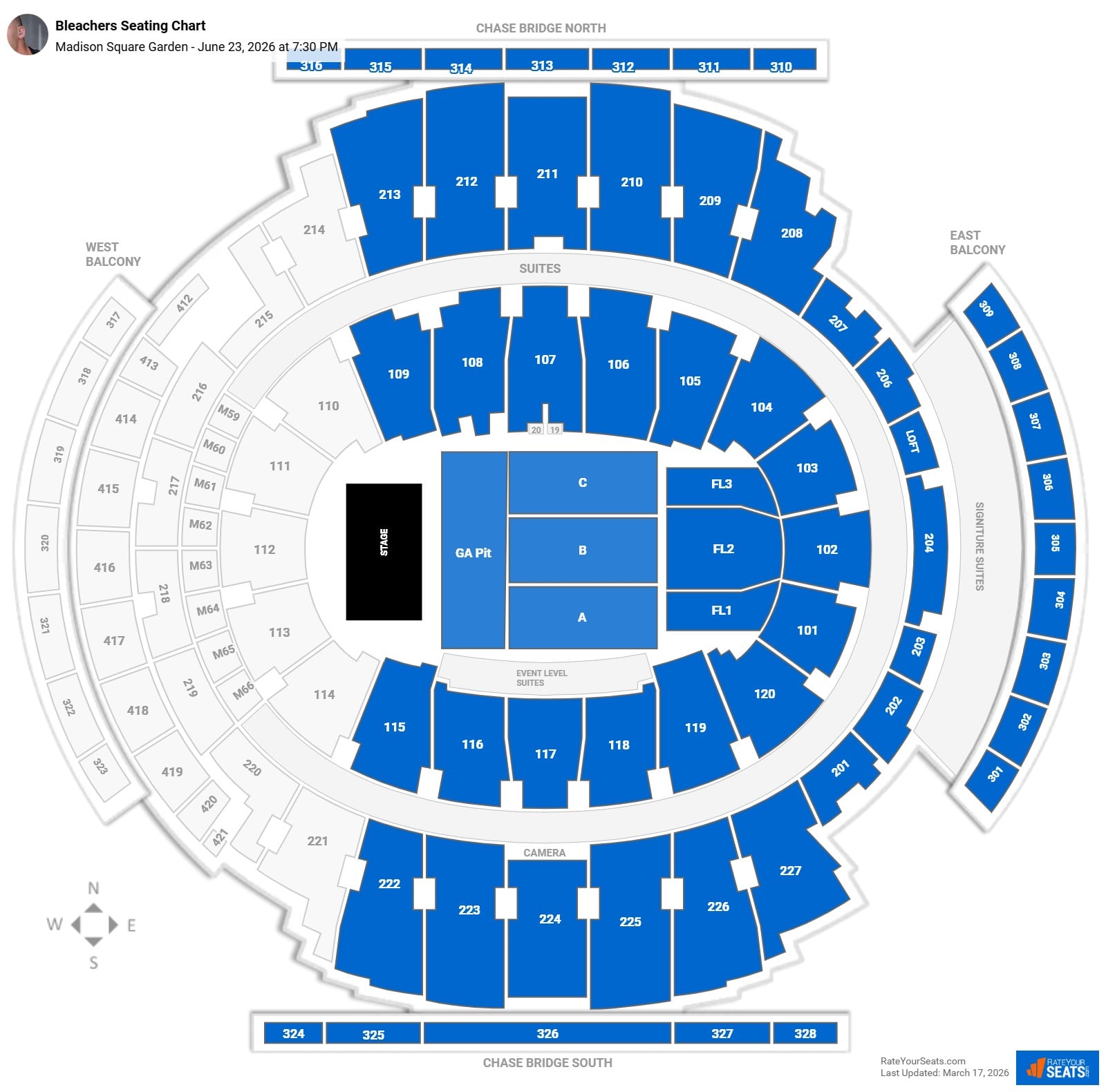 Bleachers seating chart Madison Square Garden