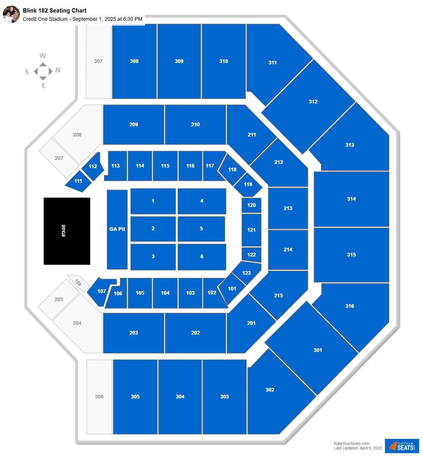 Blink 182 seating chart Credit One Stadium