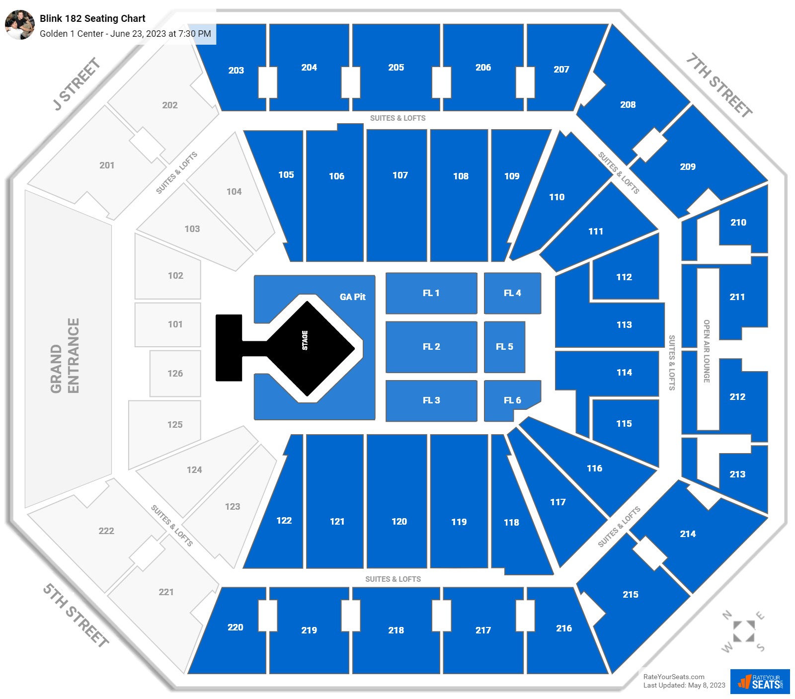 Blink 182 seating chart Golden 1 Center