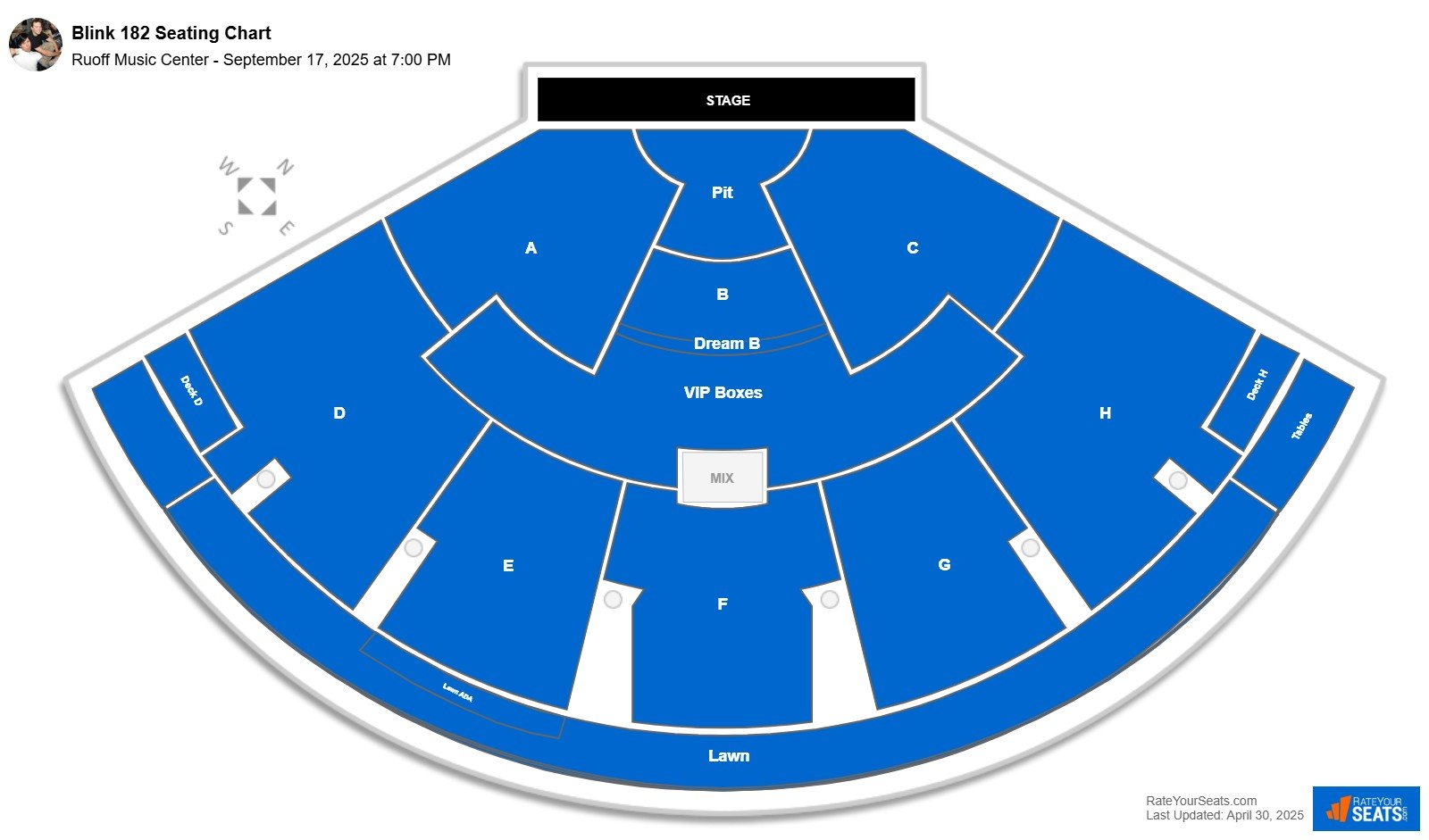 Blink 182 seating chart Ruoff Music Center