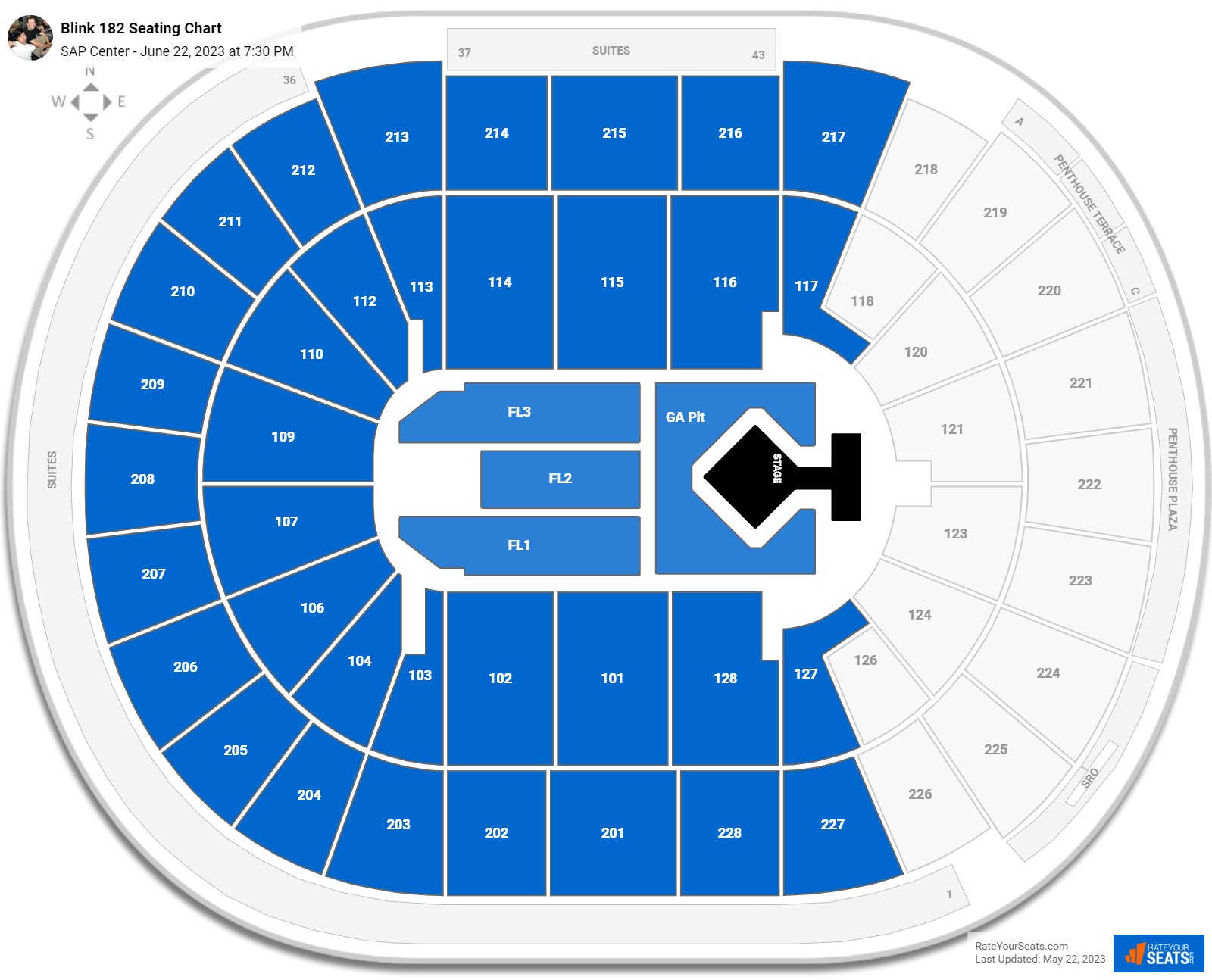 Blink 182 seating chart SAP Center