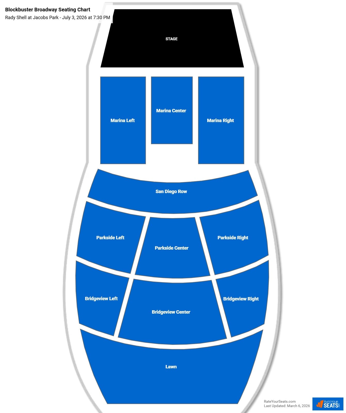 Blockbuster Broadway seating chart Rady Shell at Jacobs Park