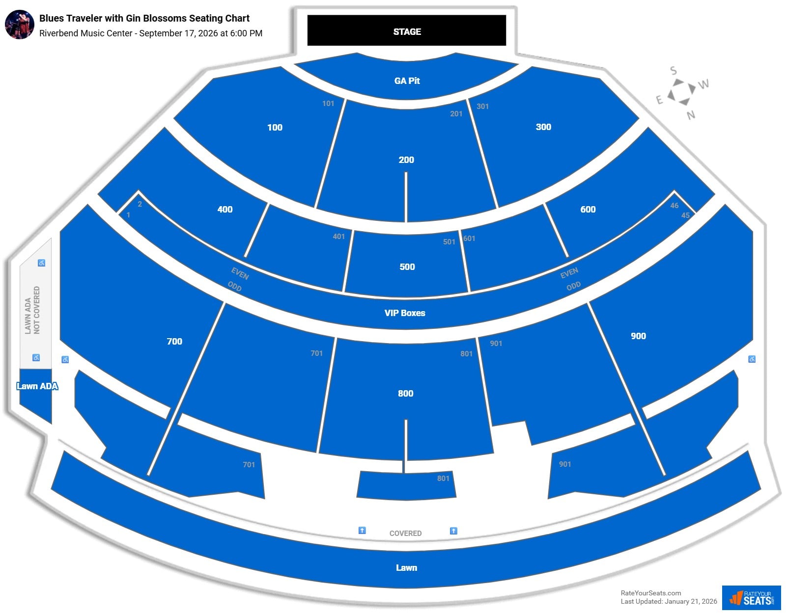 Blues Traveler with Gin Blossoms seating chart Riverbend Music Center