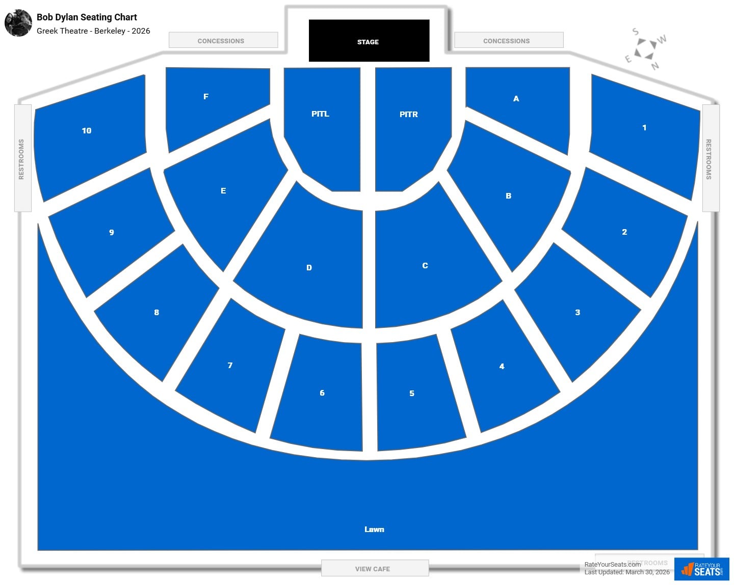Bob Dylan seating chart Greek Theatre - Berkeley