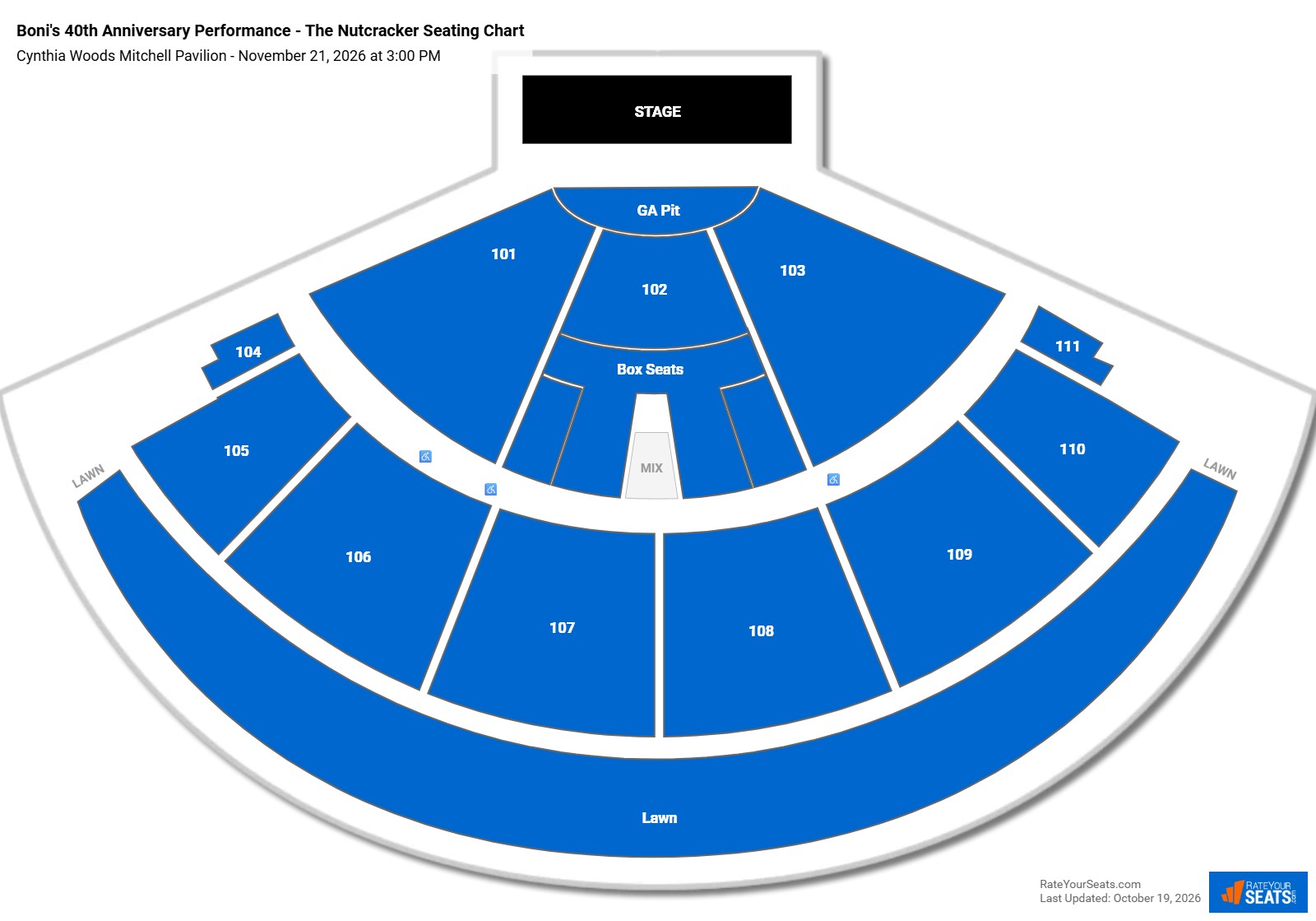 Boni's 40th Anniversary Performance - The Nutcracker Seating Chart at Cynthia Woods Mitchell Pavilion