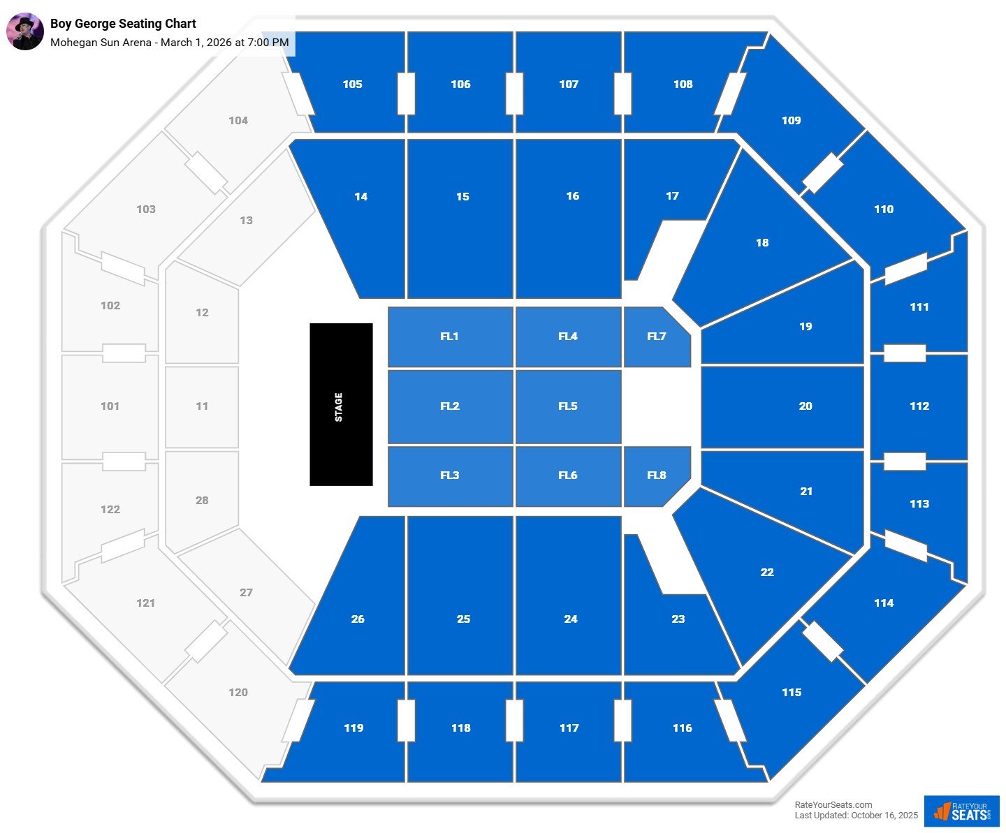 Boy George seating chart Mohegan Sun Arena