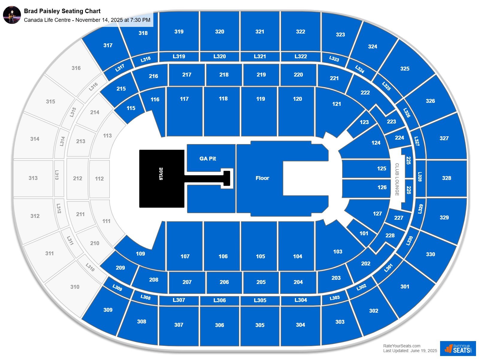 Brad Paisley seating chart Canada Life Centre
