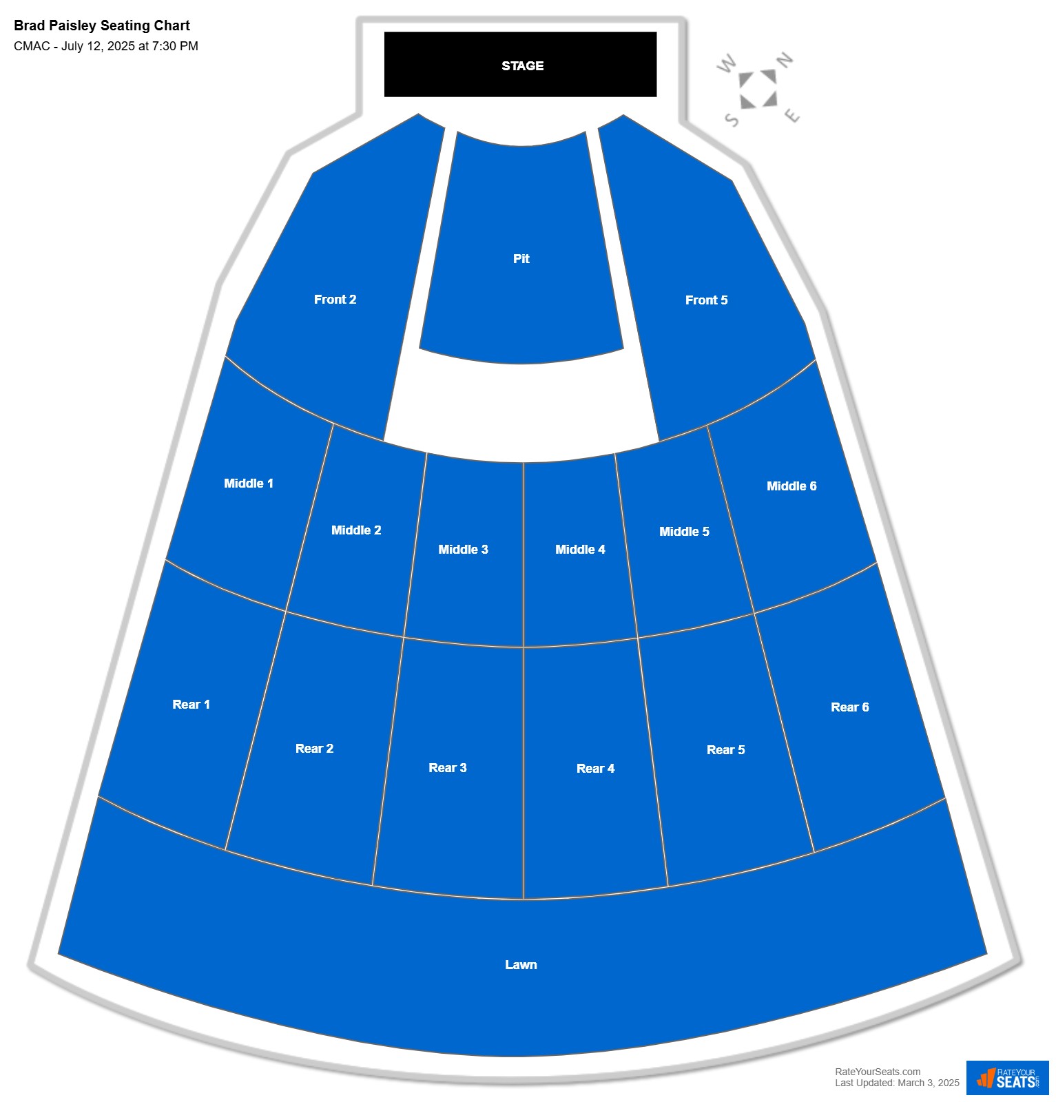 Brad Paisley seating chart CMAC (Marvin Sands Performing Arts Center)