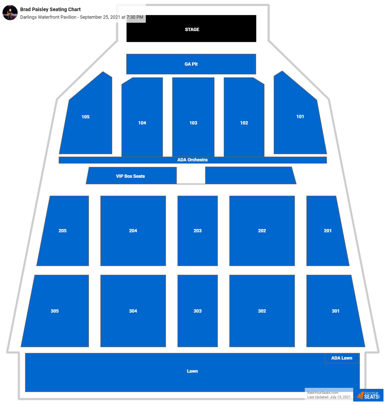 Brad Paisley seating chart Darlings Waterfront Pavilion