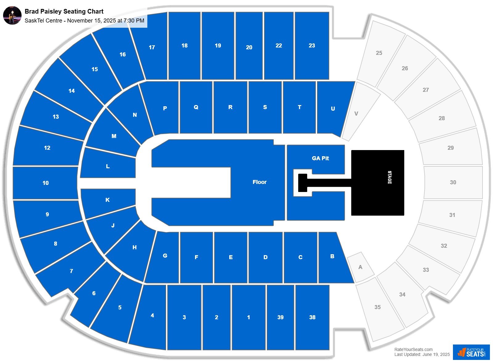 Brad Paisley seating chart SaskTel Centre