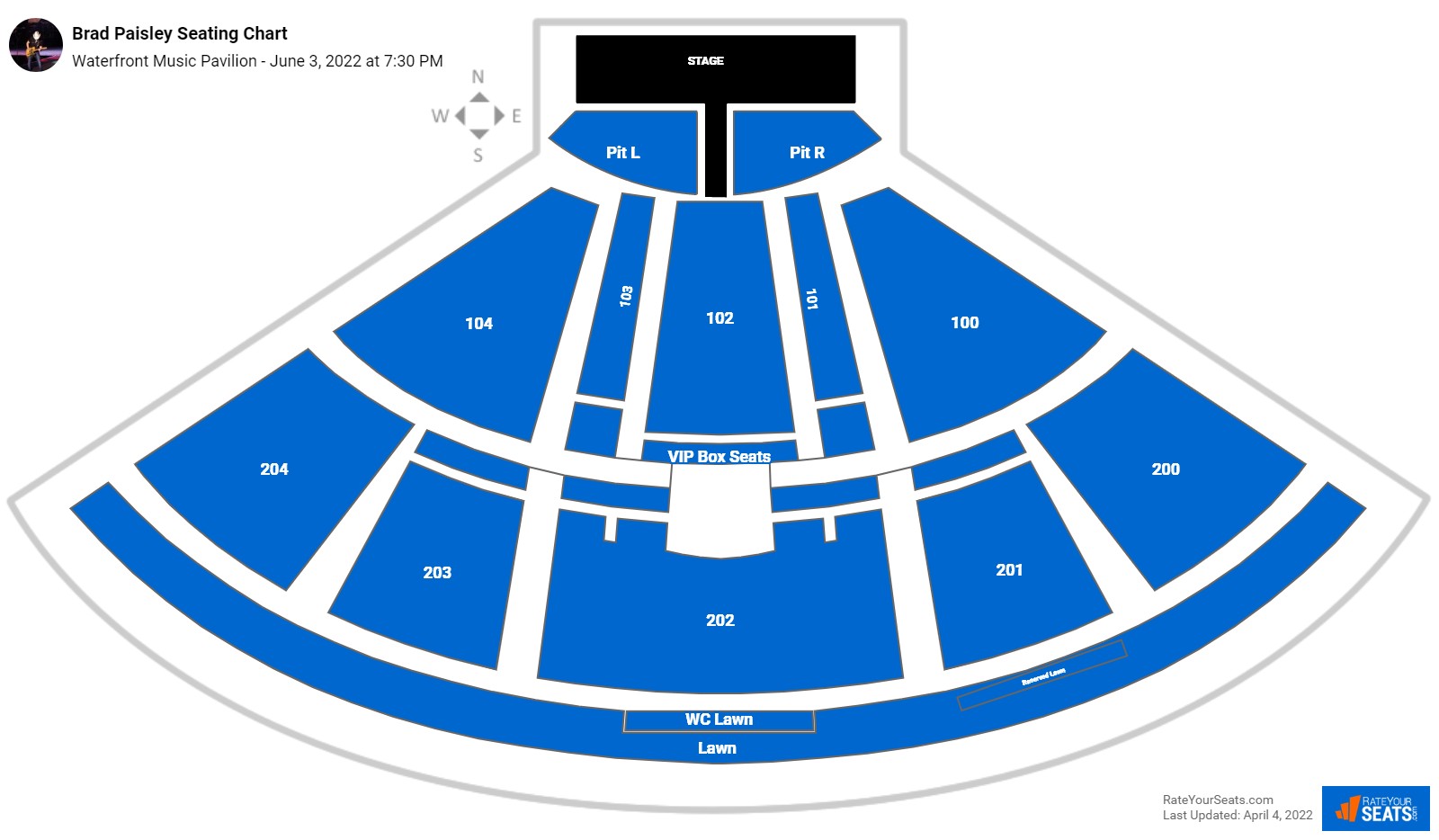 Brad Paisley seating chart Waterfront Music Pavilion