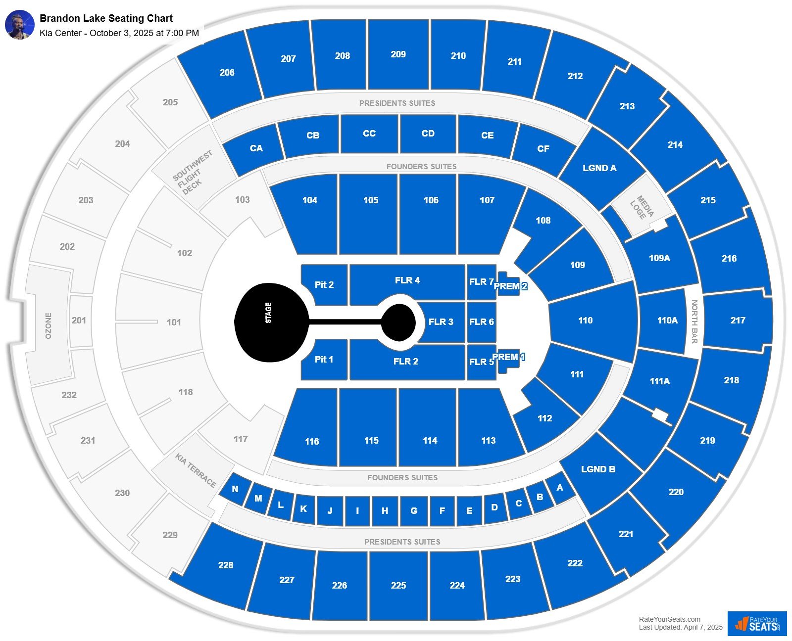 Brandon Lake seating chart Kia Center