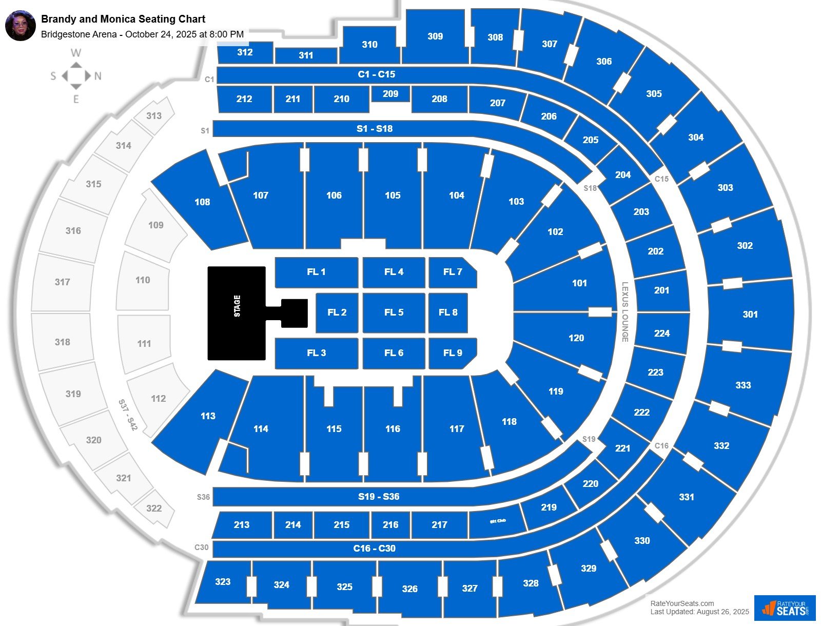 Brandy and Monica seating chart Bridgestone Arena
