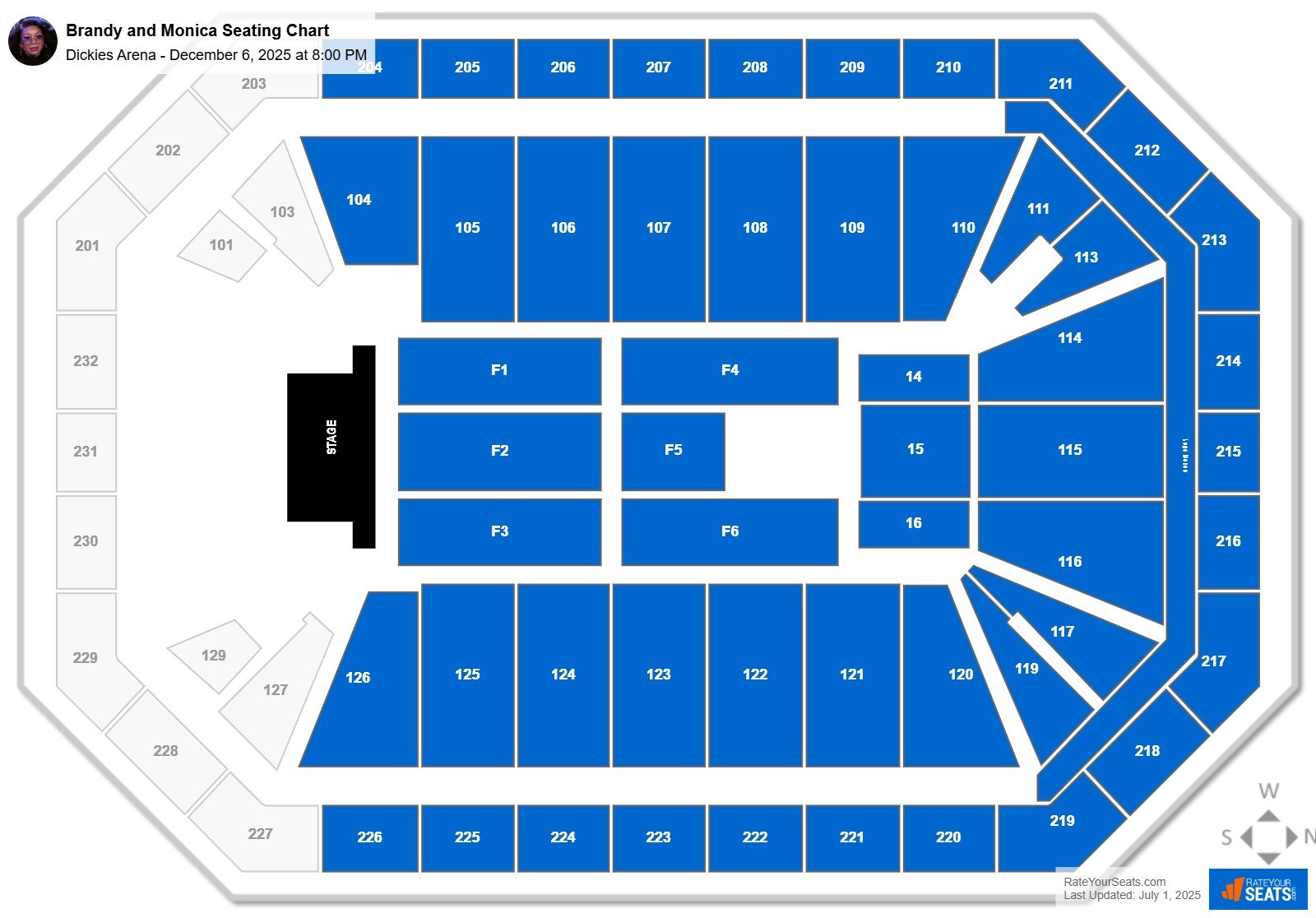 Brandy and Monica seating chart Dickies Arena