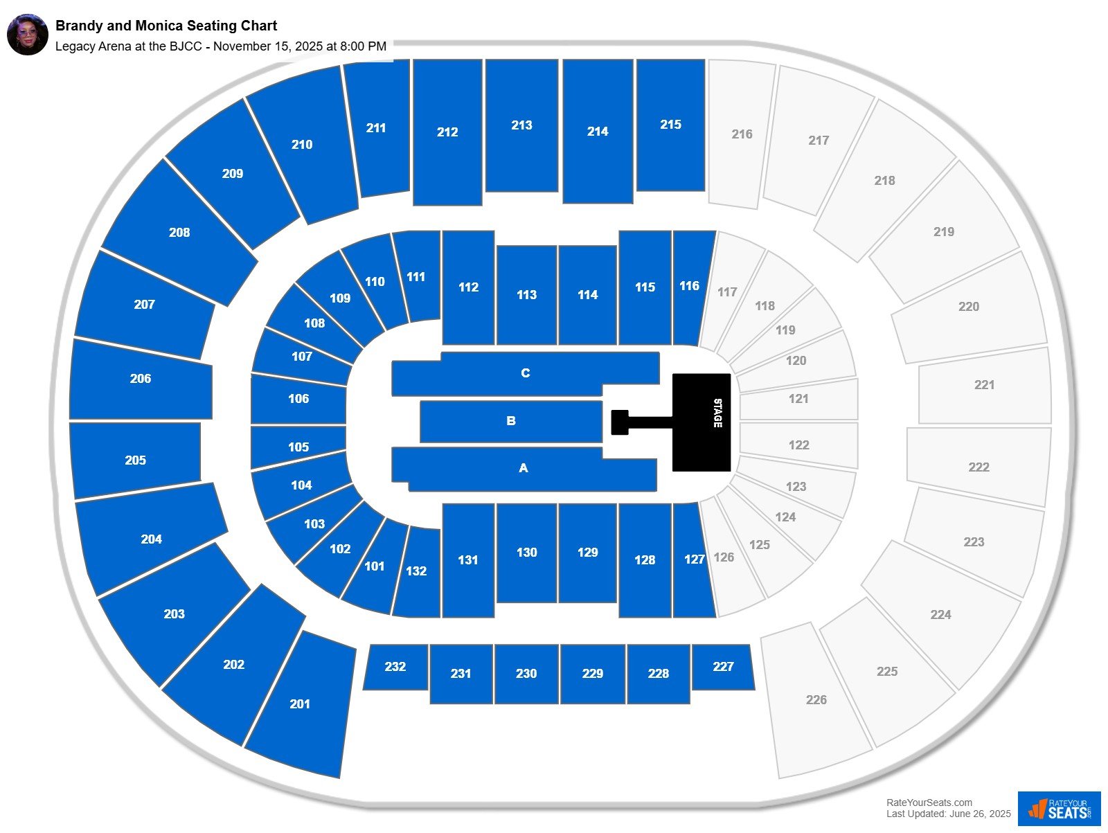 Brandy and Monica seating chart Legacy Arena at the BJCC