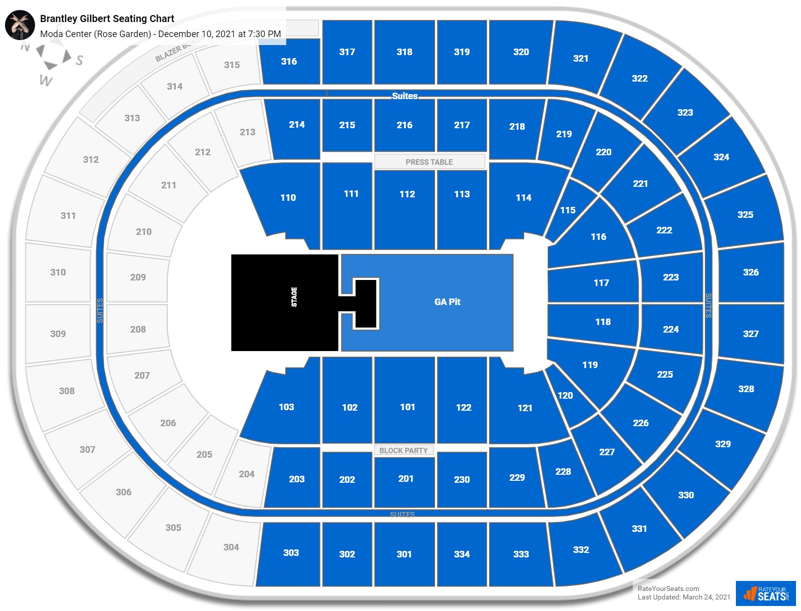 Brantley Gilbert seating chart Moda Center (Rose Garden)