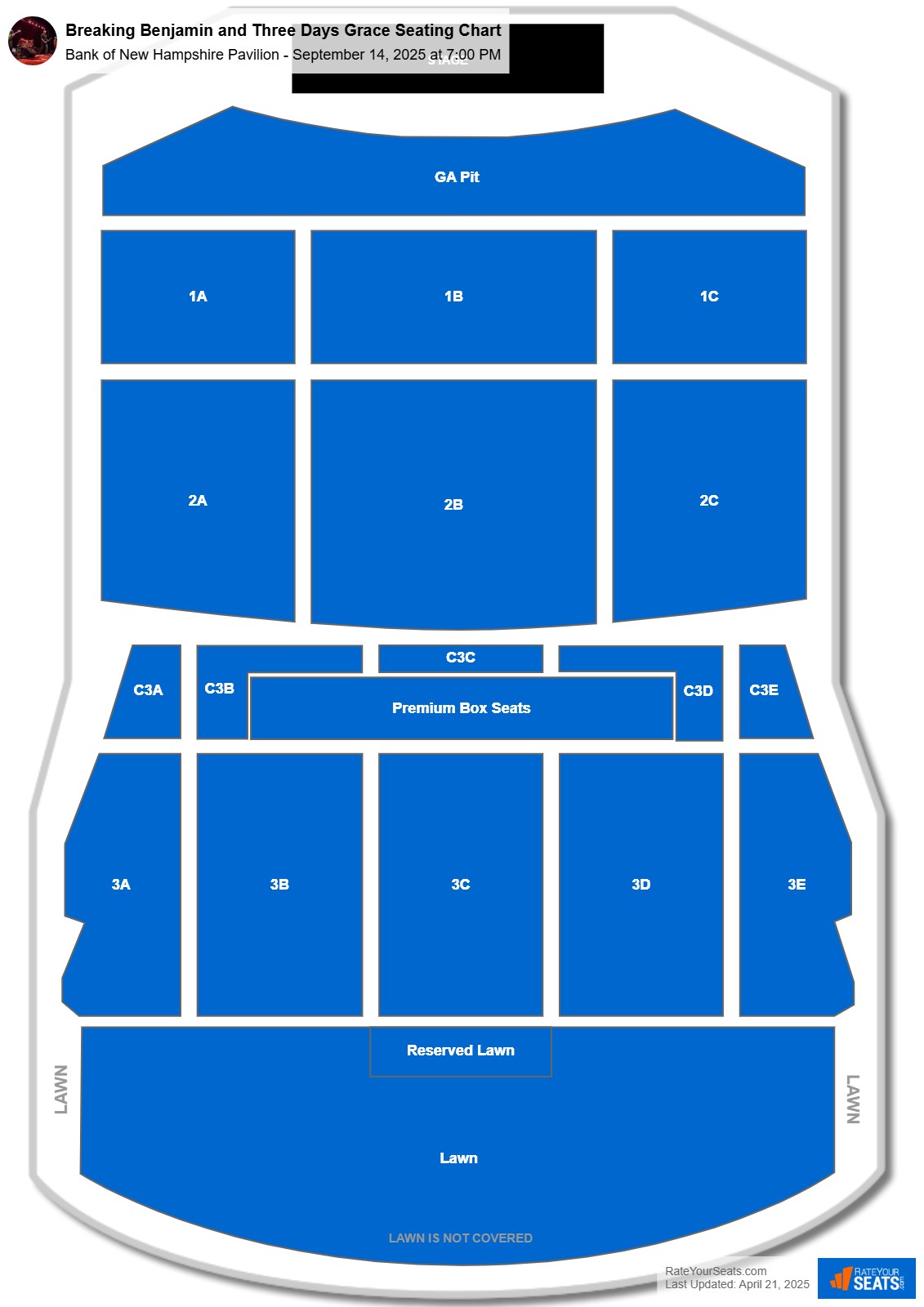 Breaking Benjamin and Three Days Grace seating chart Bank of New Hampshire Pavilion