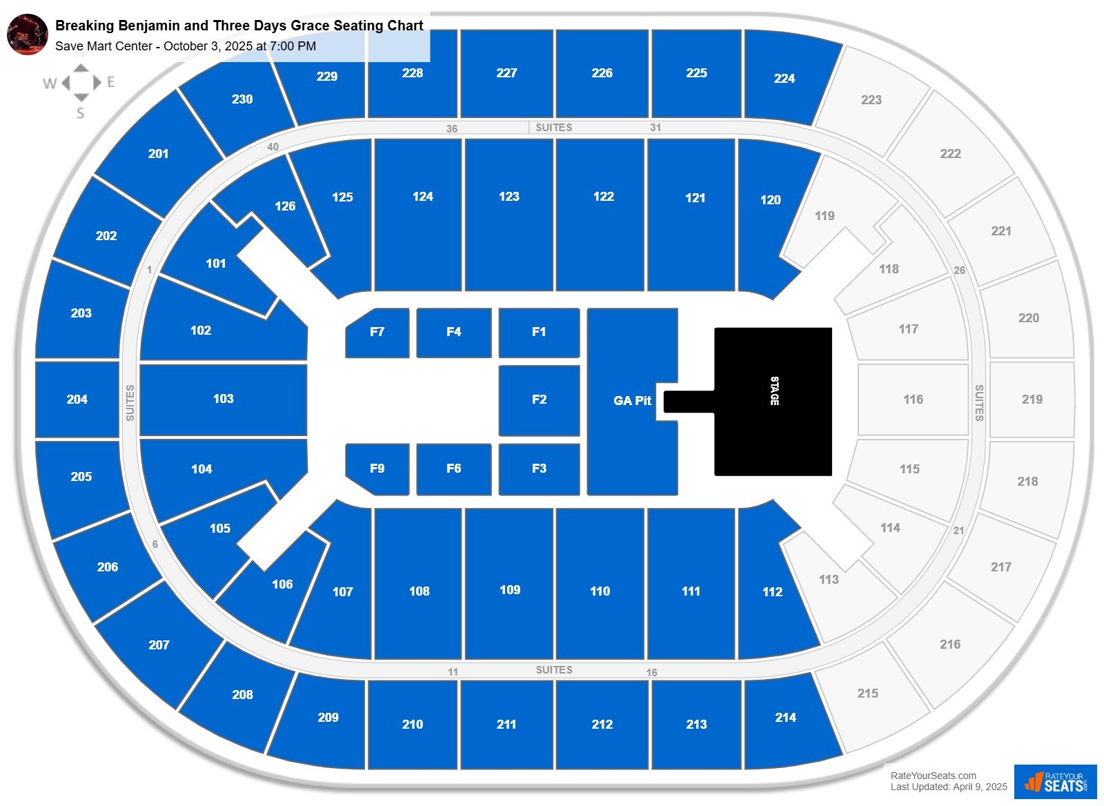 Breaking Benjamin and Three Days Grace seating chart Save Mart Center