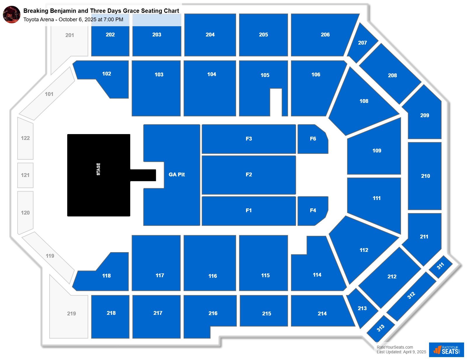 Breaking Benjamin and Three Days Grace seating chart Toyota Arena