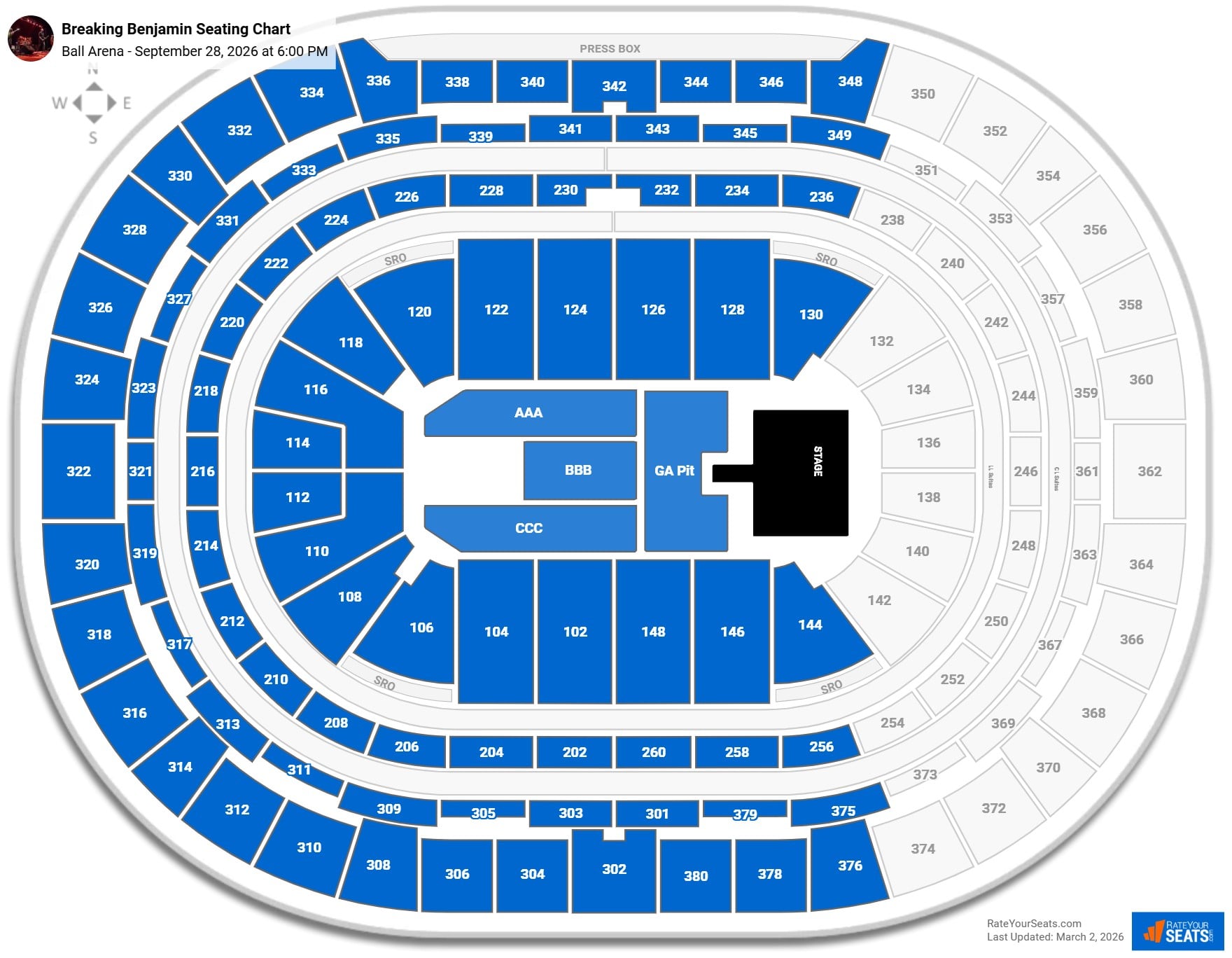 Breaking Benjamin seating chart Ball Arena