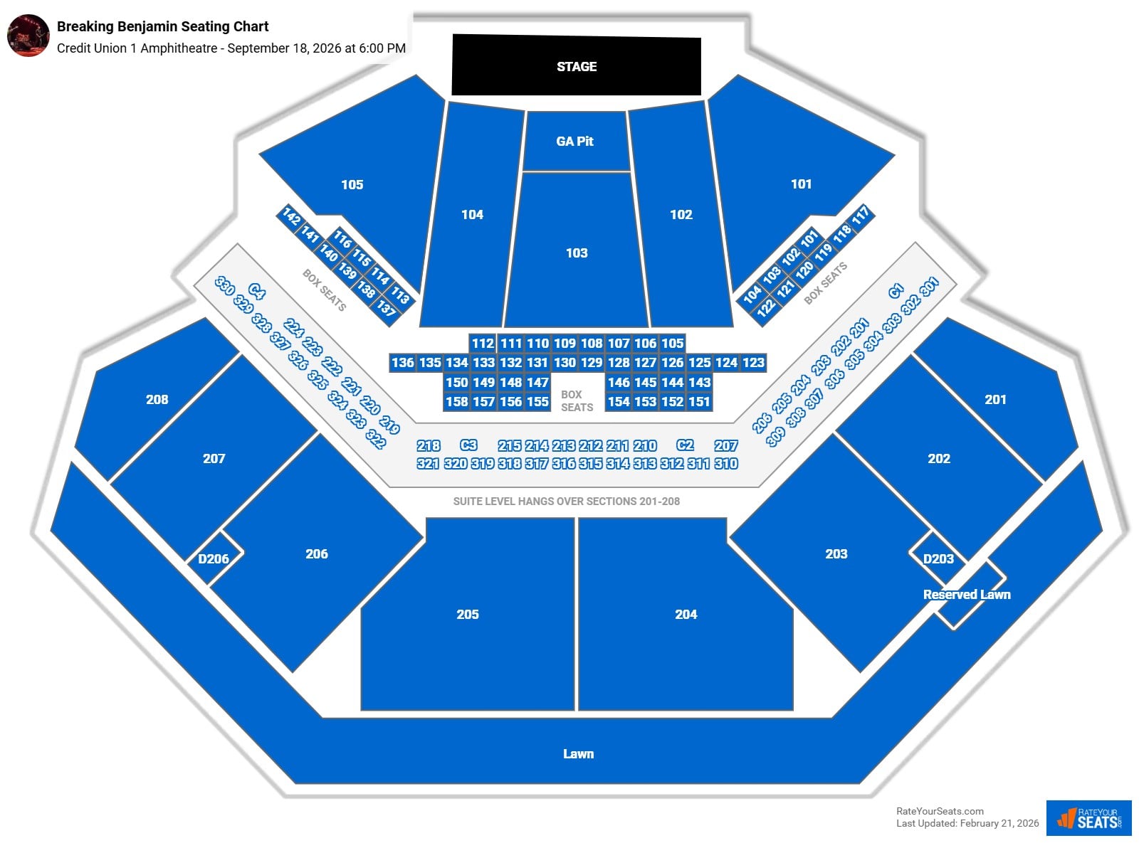 Breaking Benjamin seating chart Credit Union 1 Amphitheatre