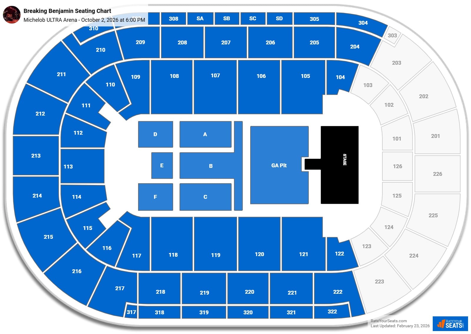 Breaking Benjamin seating chart Michelob ULTRA Arena