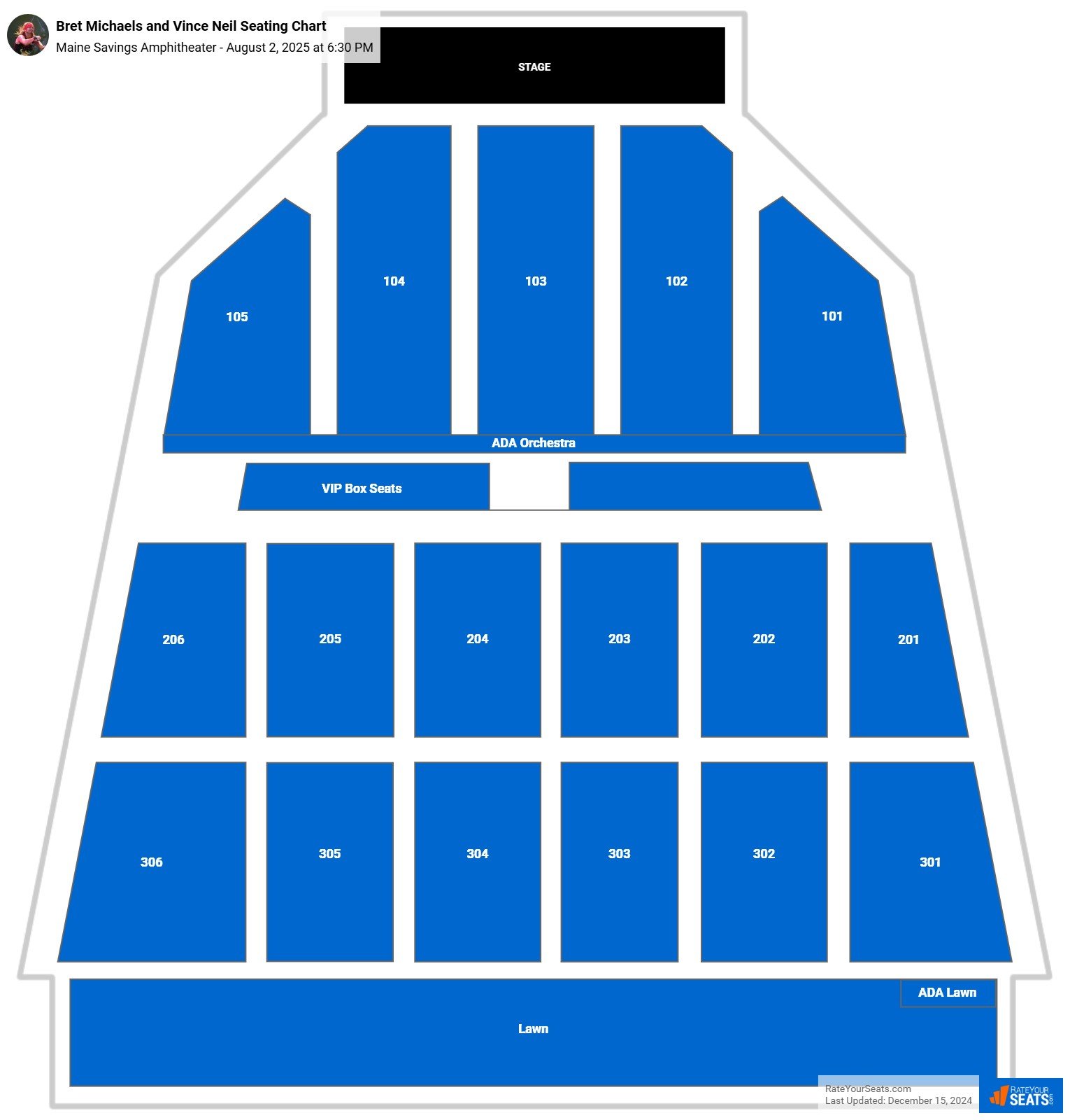 Bret Michaels and Vince Neil seating chart Maine Savings Amphitheater