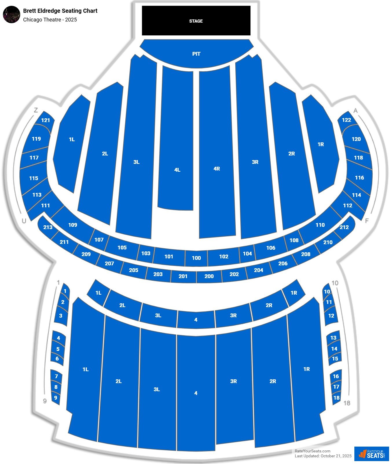 Brett Eldredge seating chart Chicago Theatre