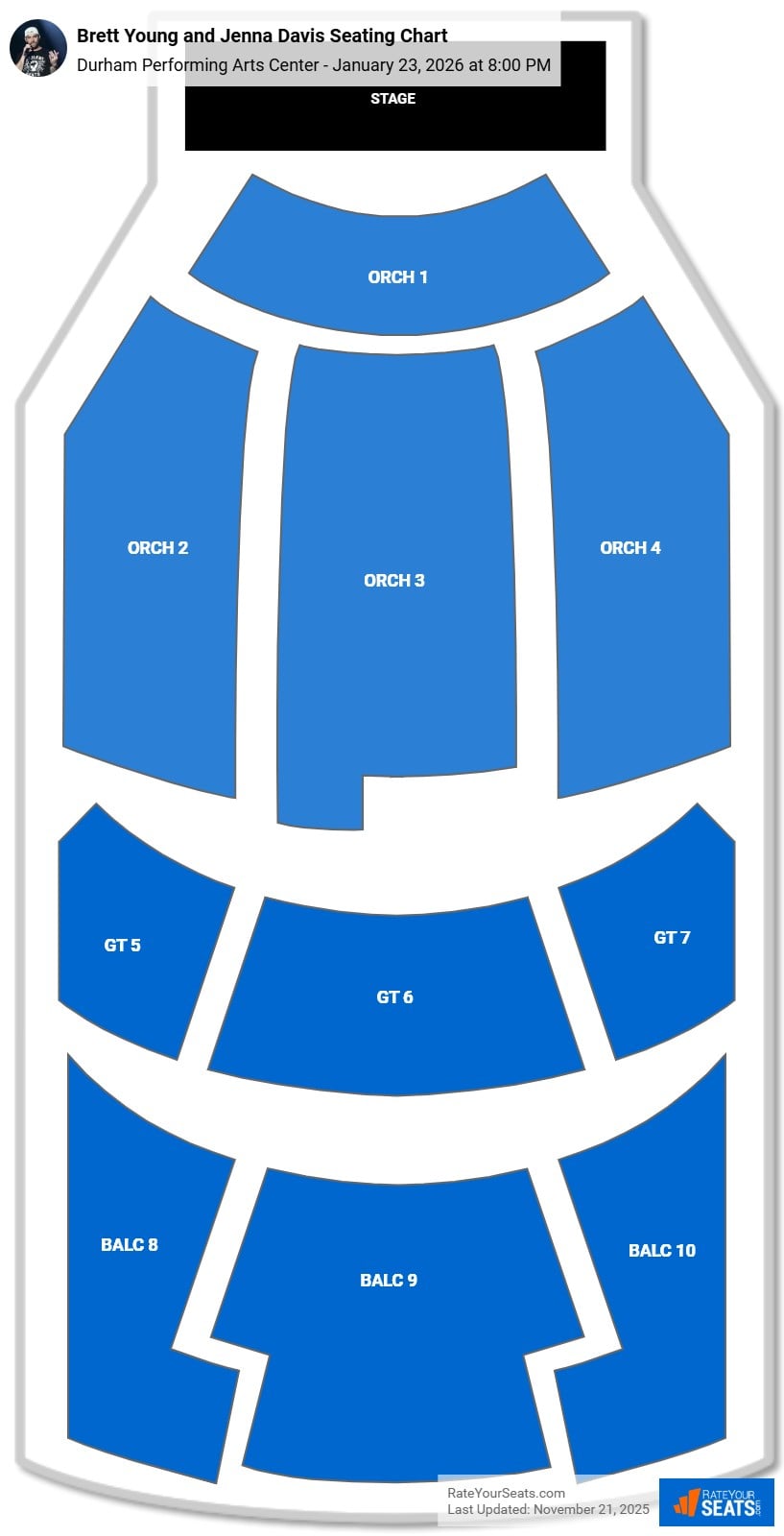 Brett Young and Jenna Davis seating chart Durham Performing Arts Center