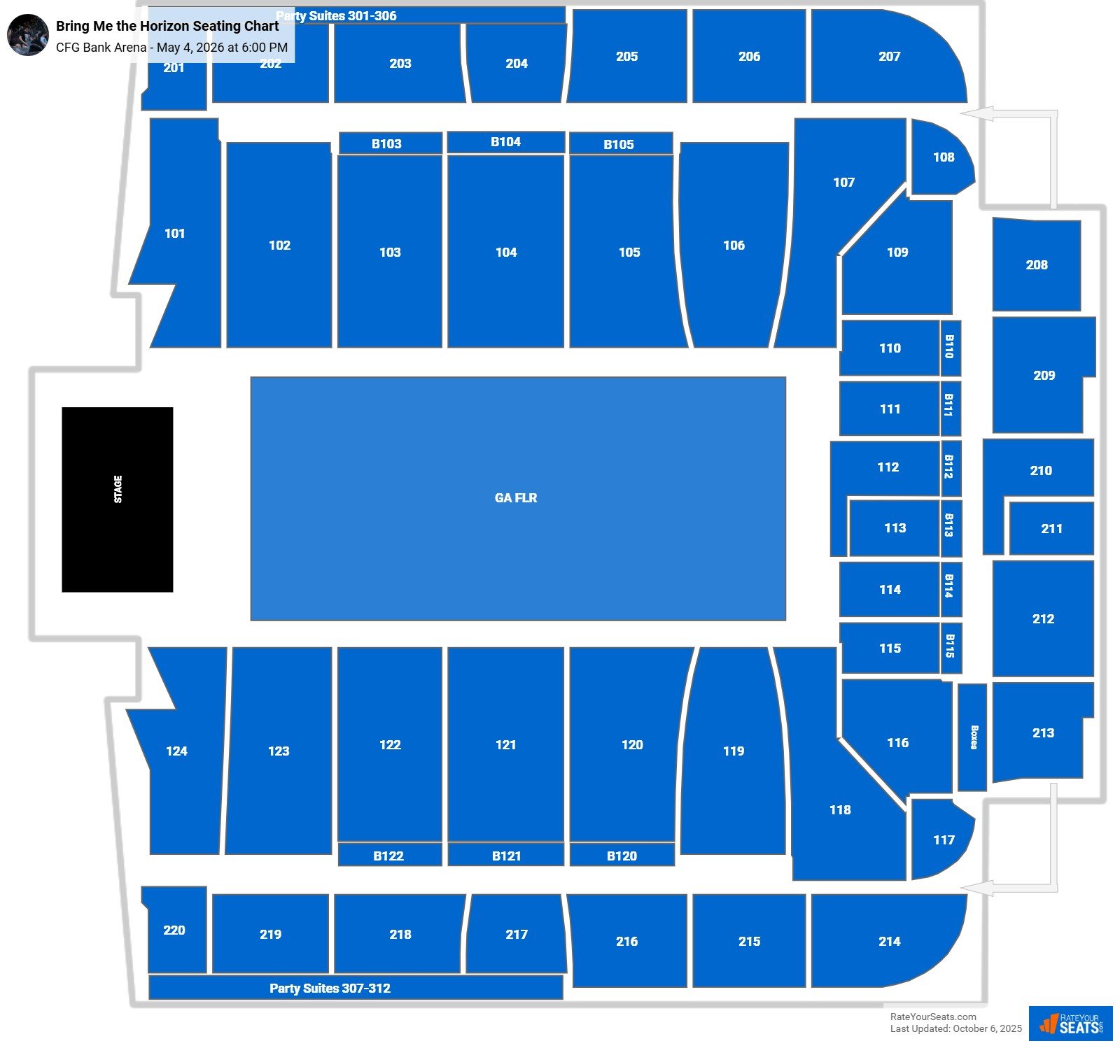 Bring Me the Horizon seating chart CFG Bank Arena