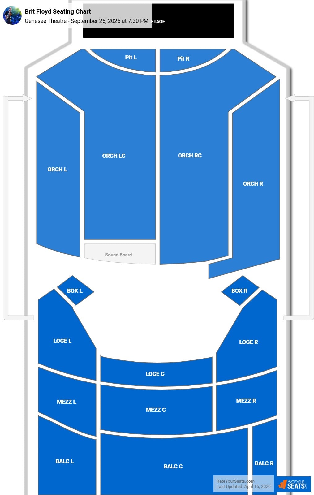 Brit Floyd seating chart Genesee Theatre