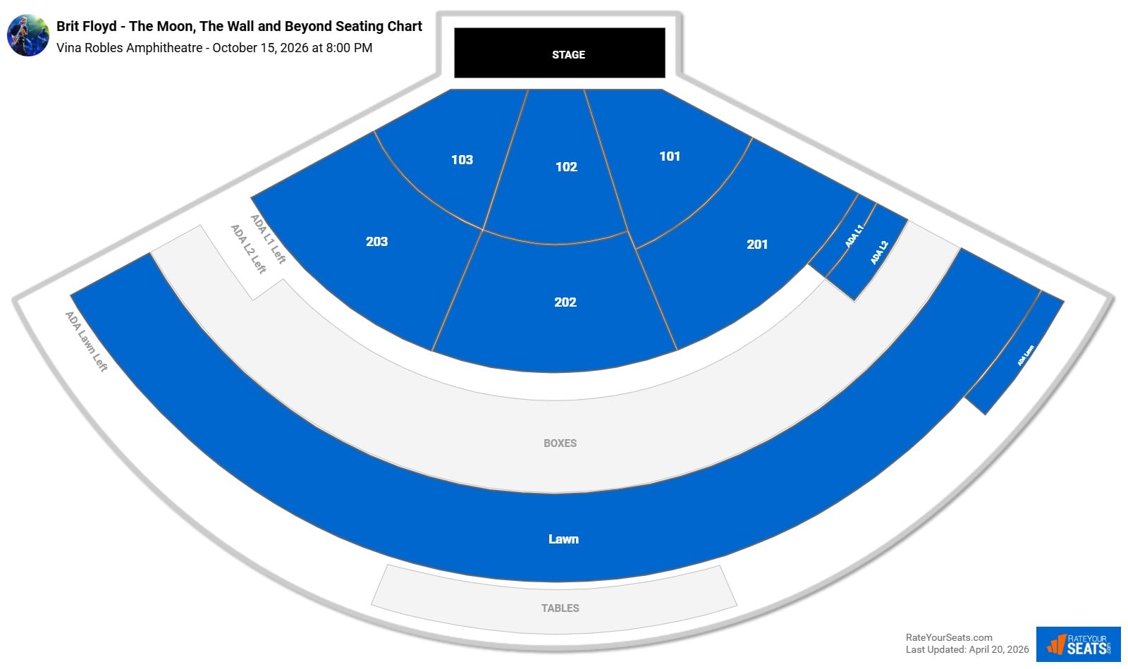 Brit Floyd - The Moon, The Wall and Beyond Seating Chart at Vina Robles Amphitheatre