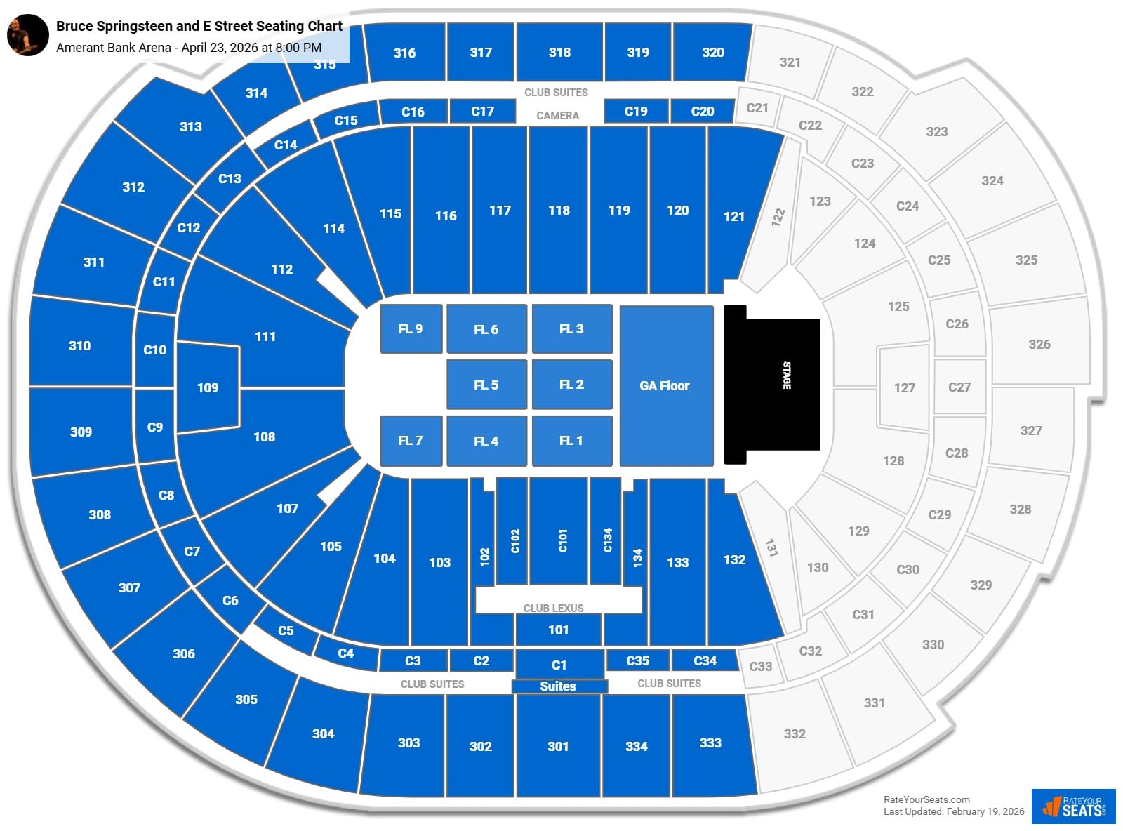 Bruce Springsteen and E Street seating chart Amerant Bank Arena