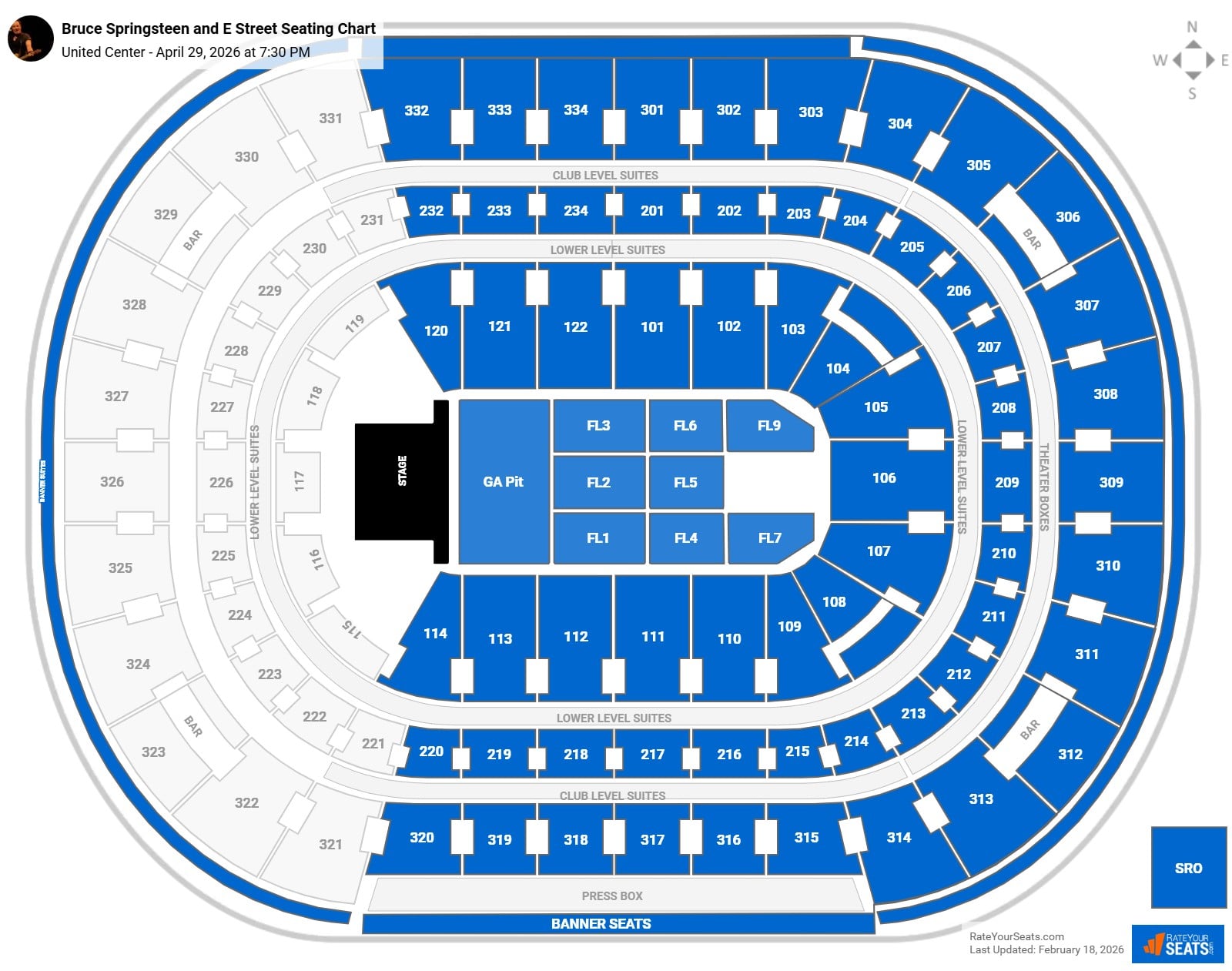 Bruce Springsteen and E Street seating chart United Center