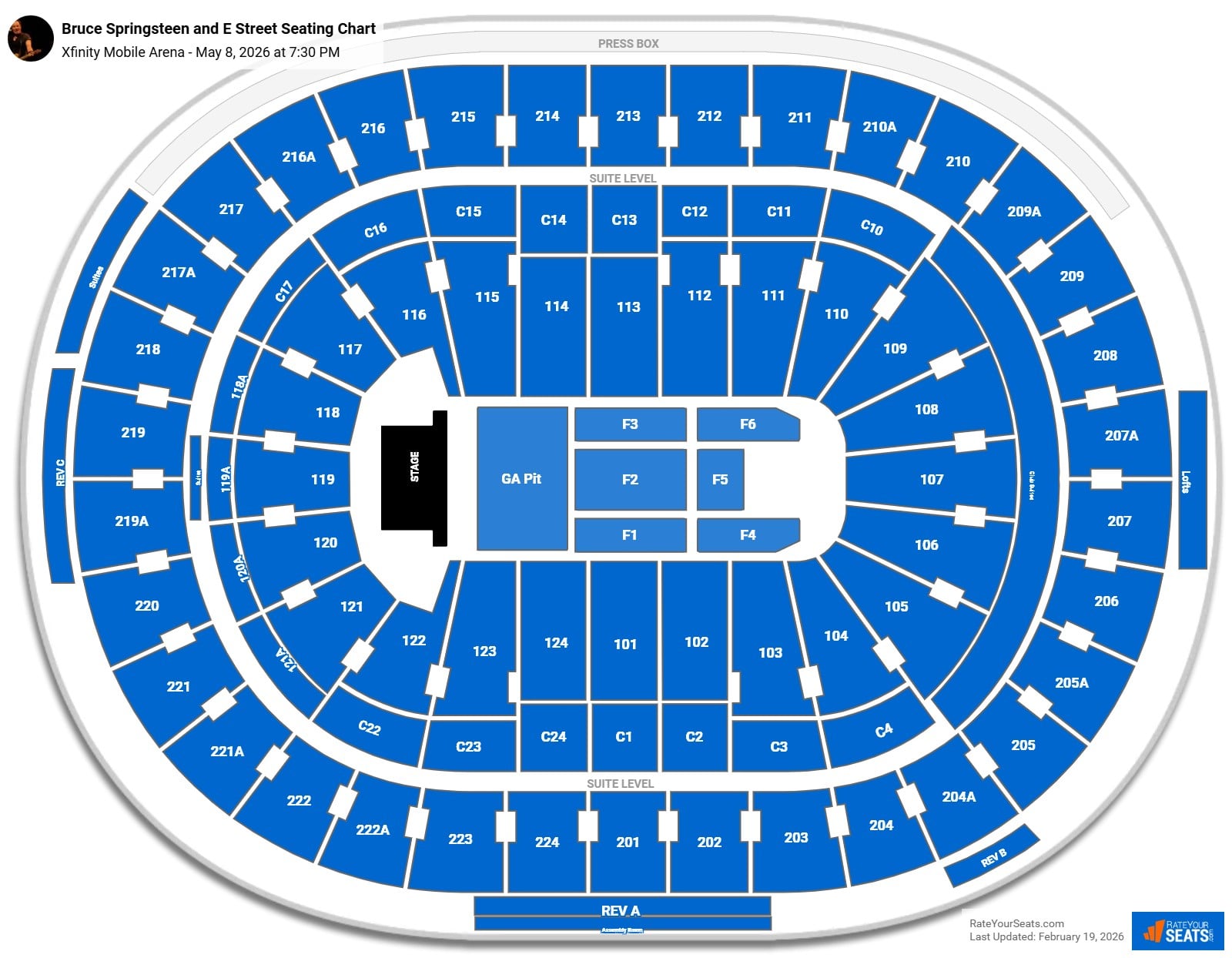 Bruce Springsteen and E Street seating chart Xfinity Mobile Arena