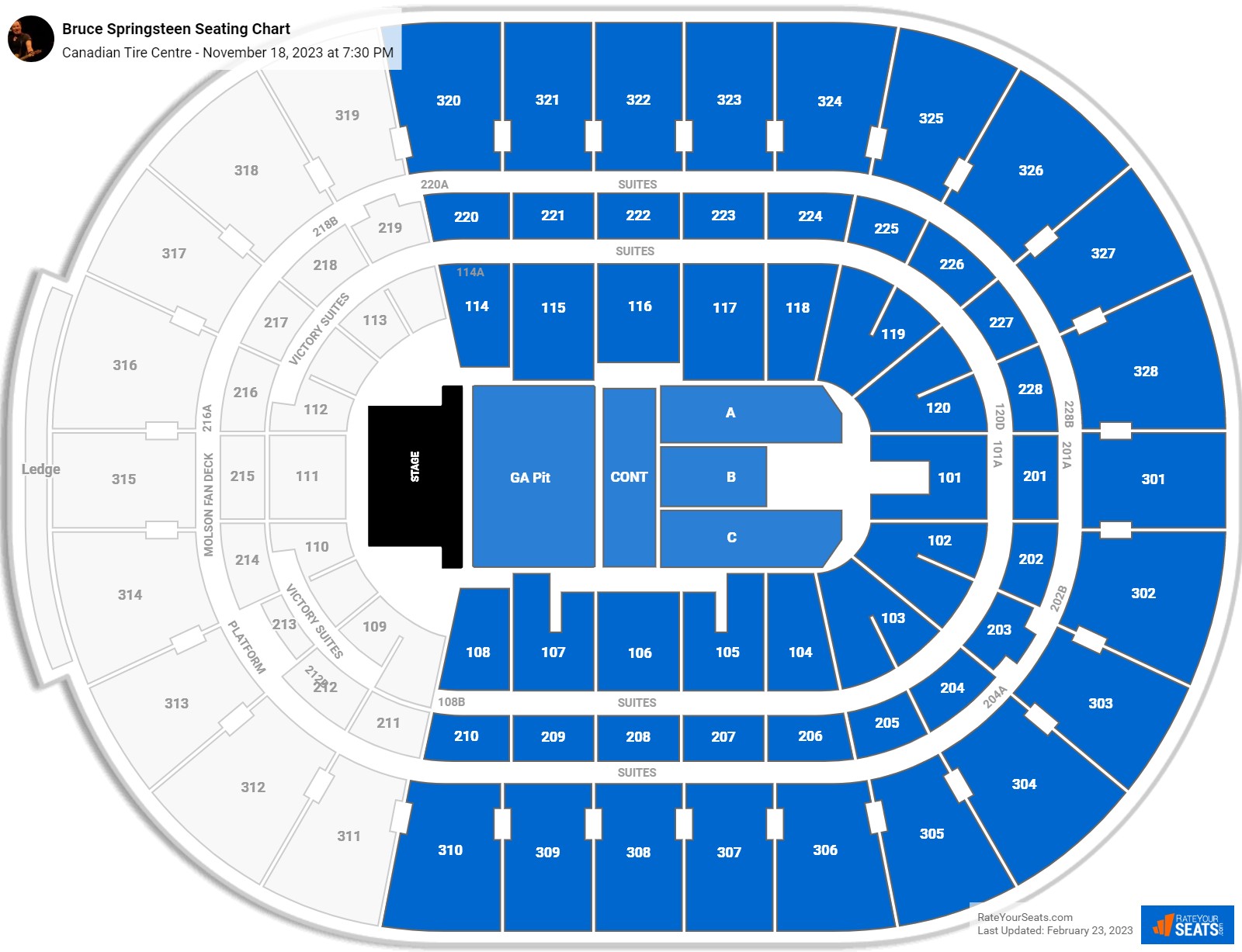Bruce Springsteen seating chart Canadian Tire Centre
