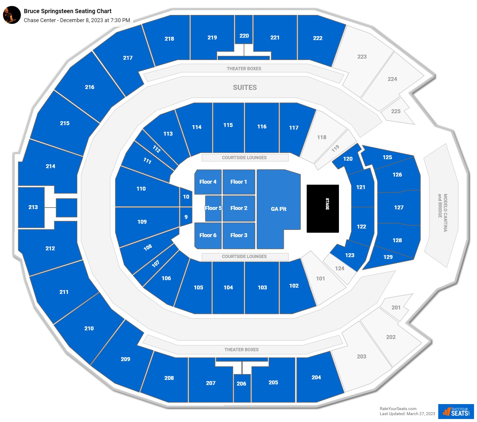 Bruce Springsteen seating chart Chase Center