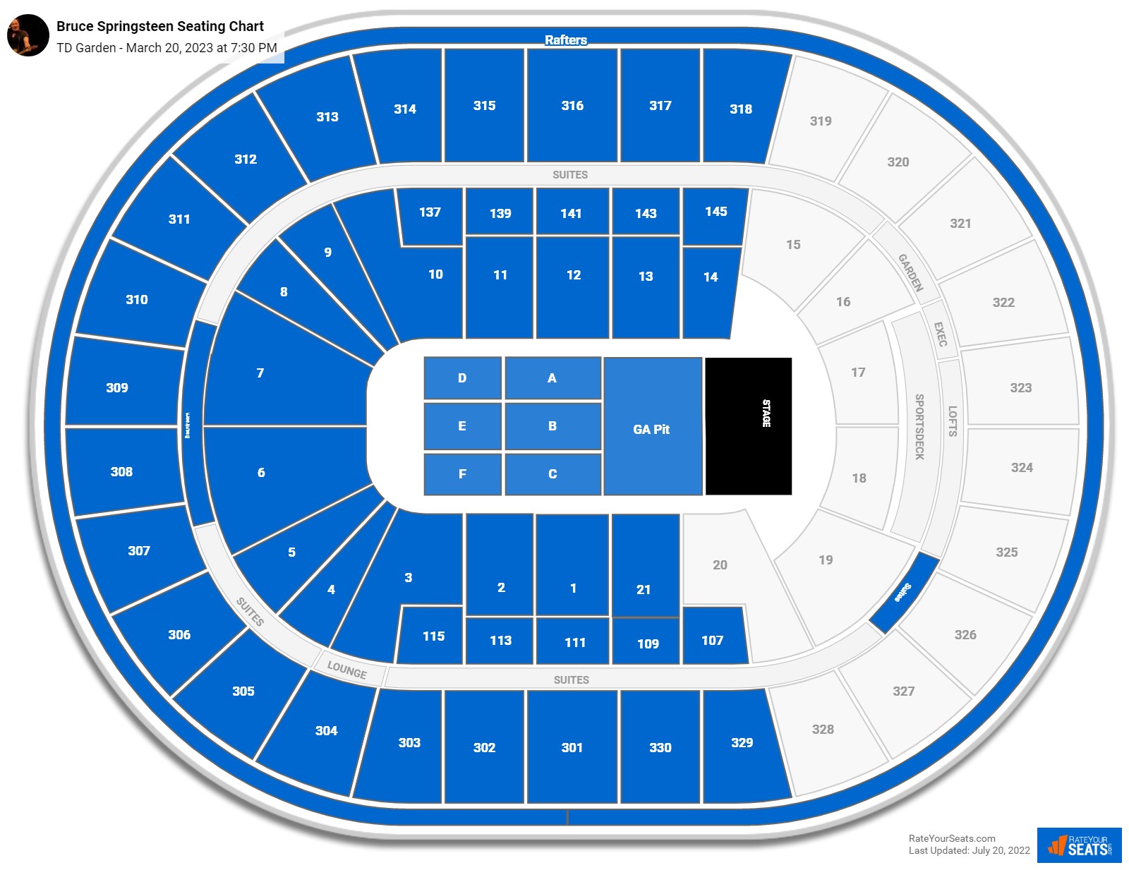 Bruce Springsteen seating chart TD Garden