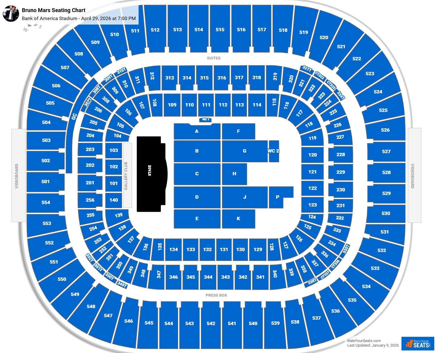 Bruno Mars seating chart Bank of America Stadium