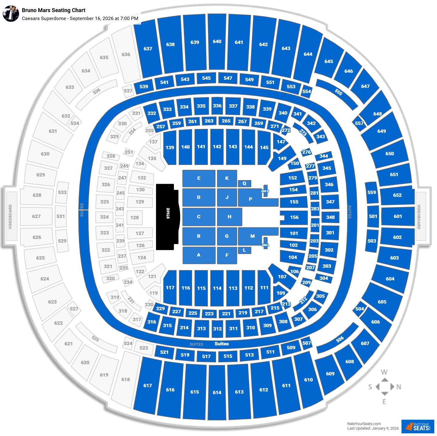 Bruno Mars seating chart Caesars Superdome