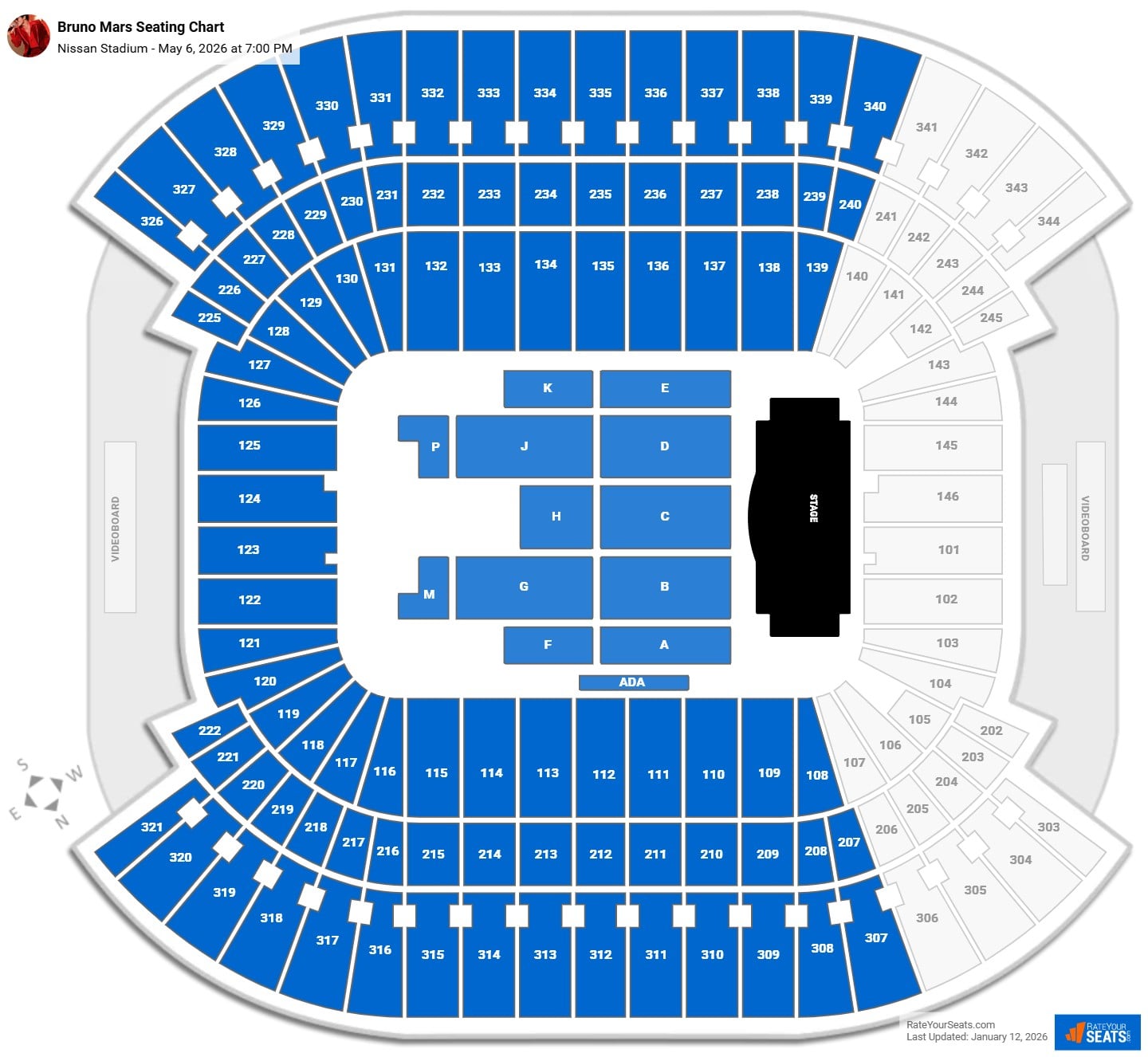 Bruno Mars seating chart Nissan Stadium