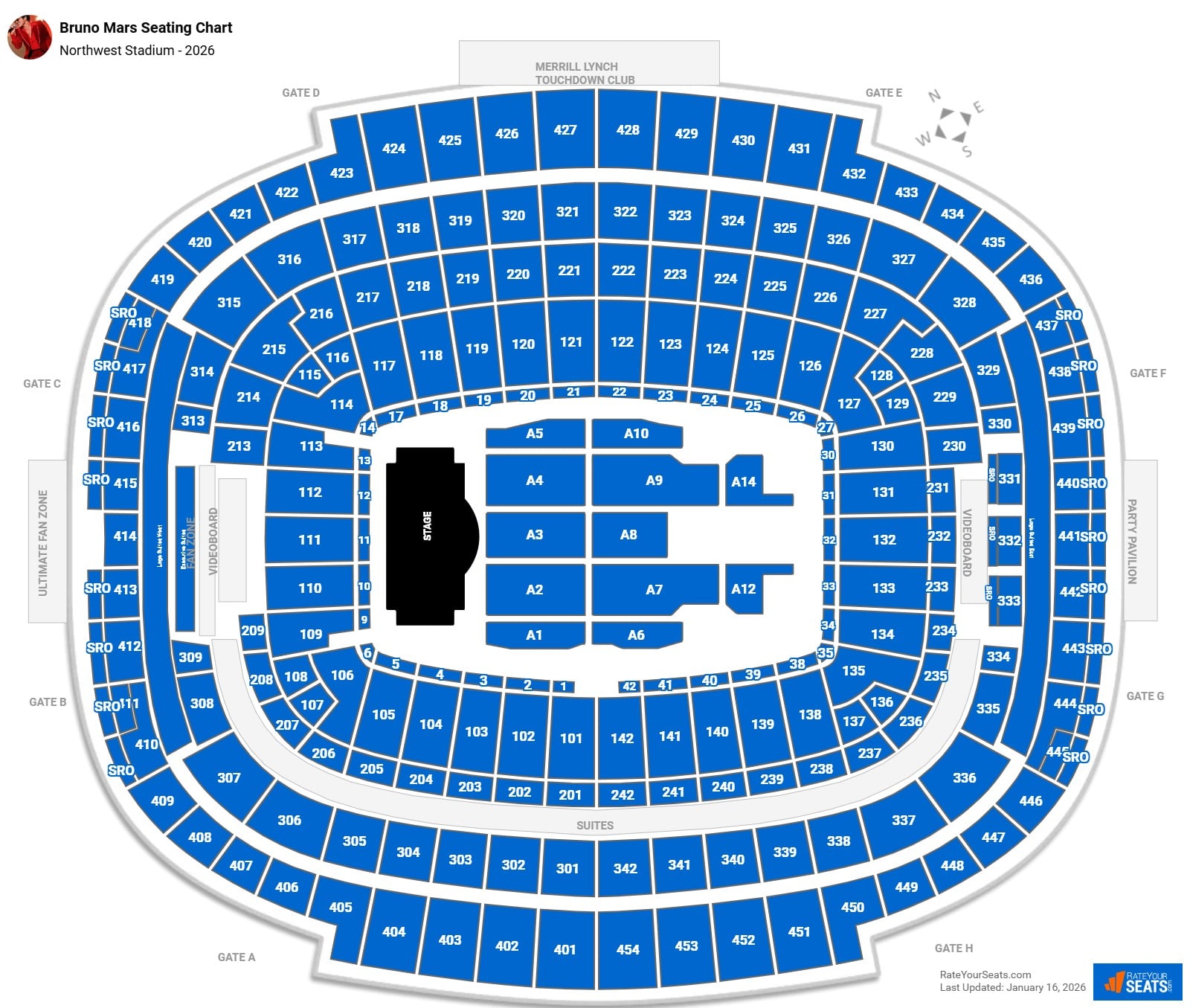 Bruno Mars seating chart Northwest Stadium
