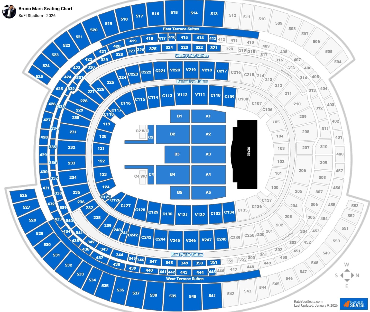 Bruno Mars seating chart SoFi Stadium