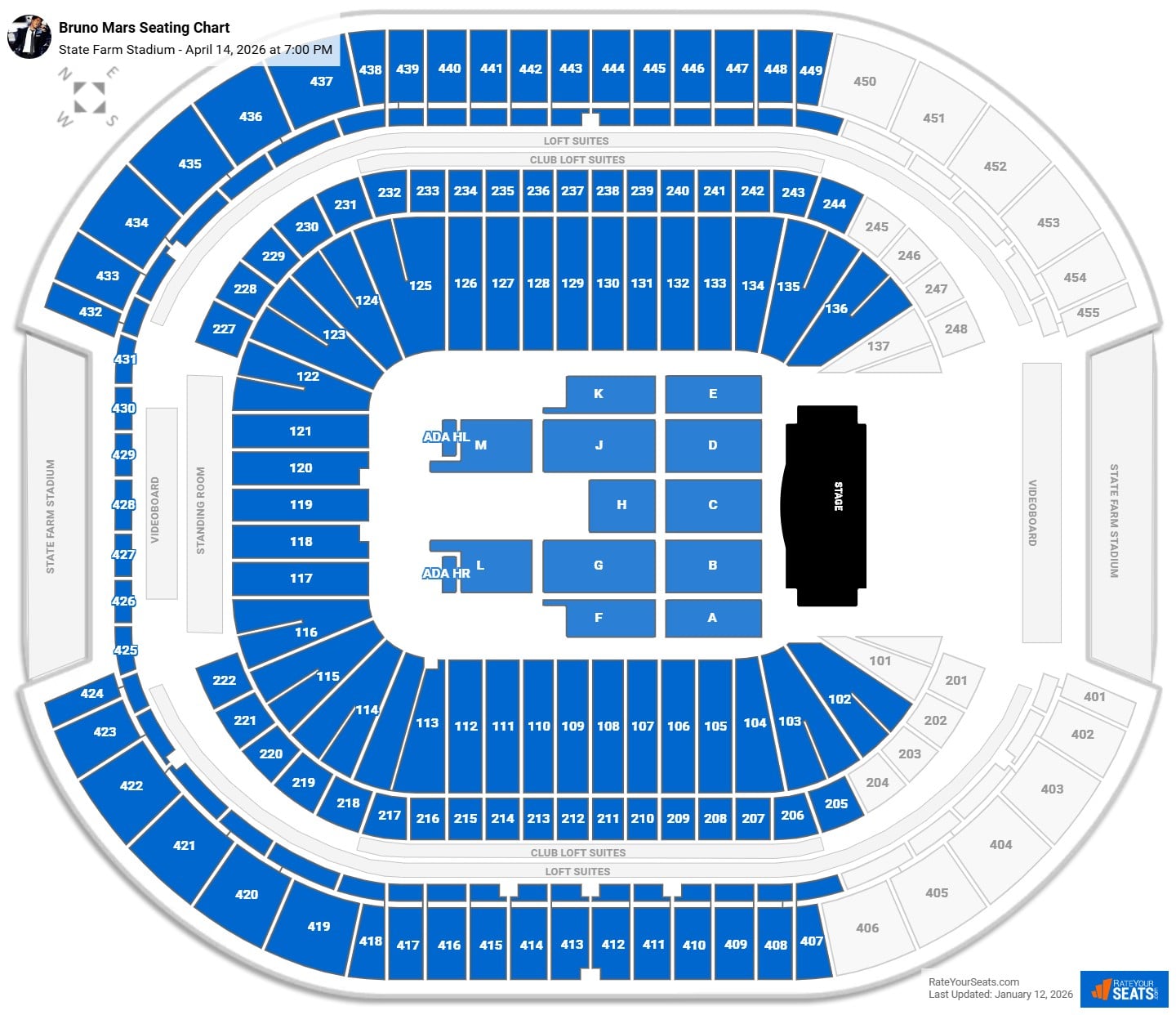 Bruno Mars seating chart State Farm Stadium