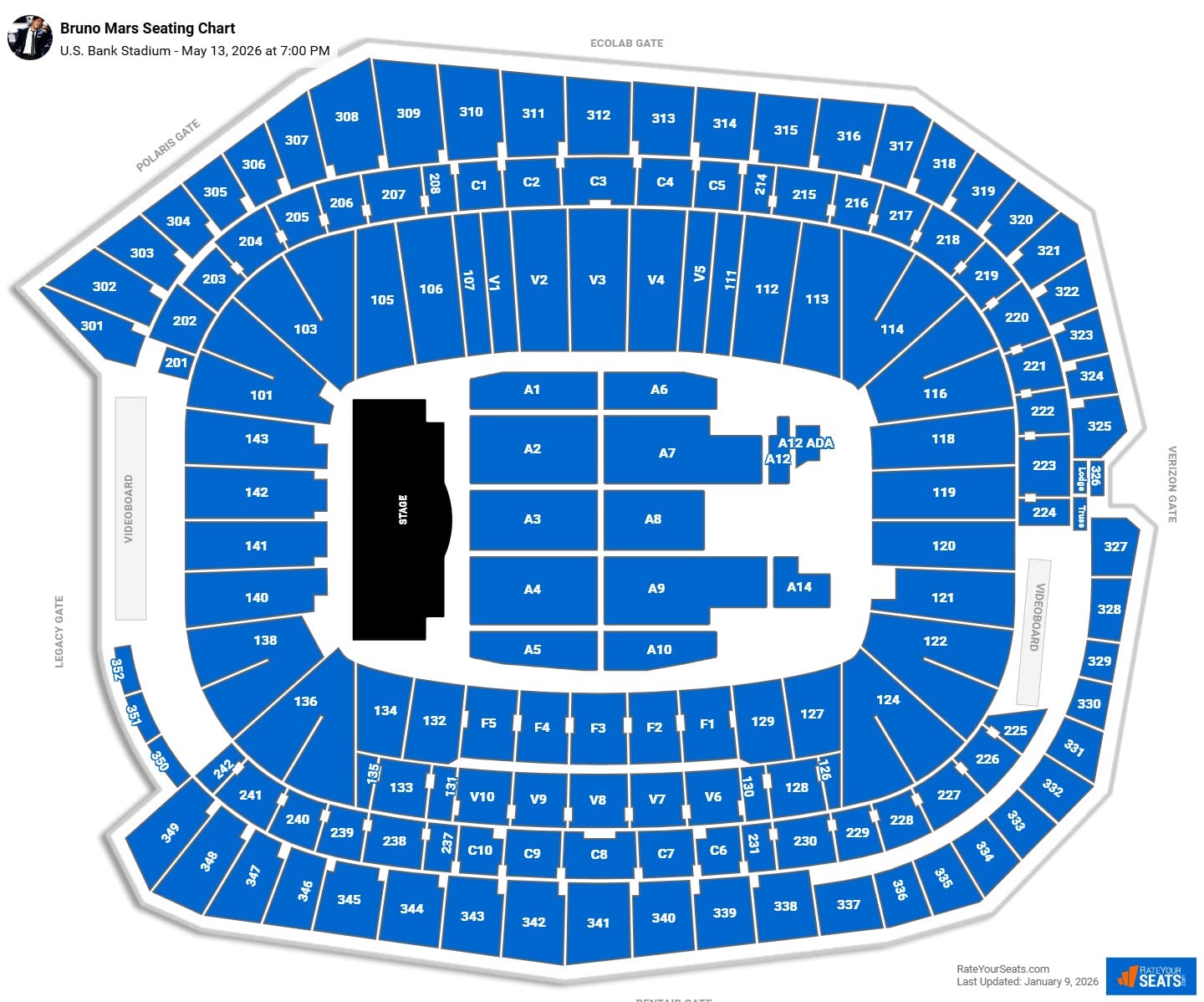 Bruno Mars seating chart U.S. Bank Stadium