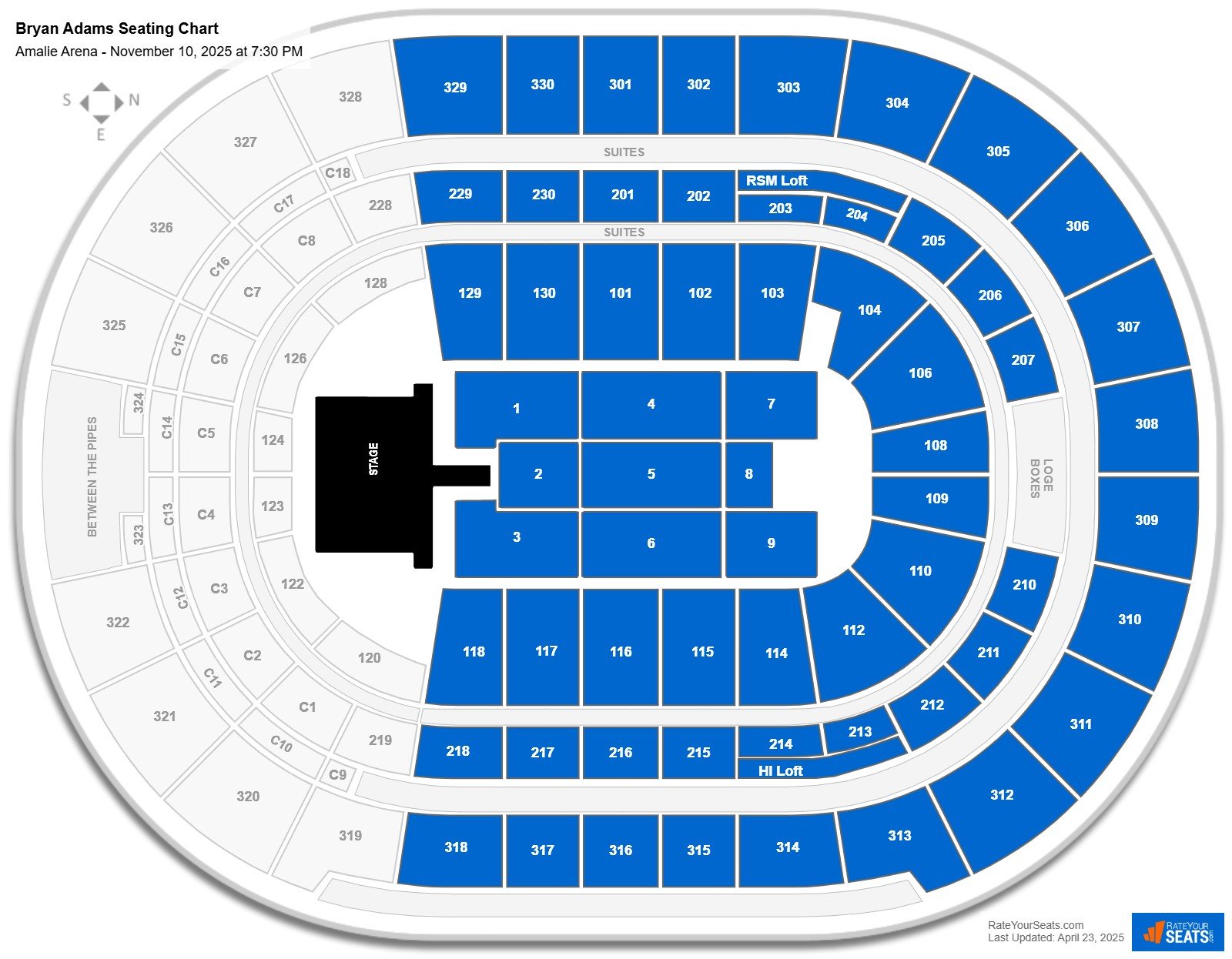 Bryan Adams seating chart Amalie Arena