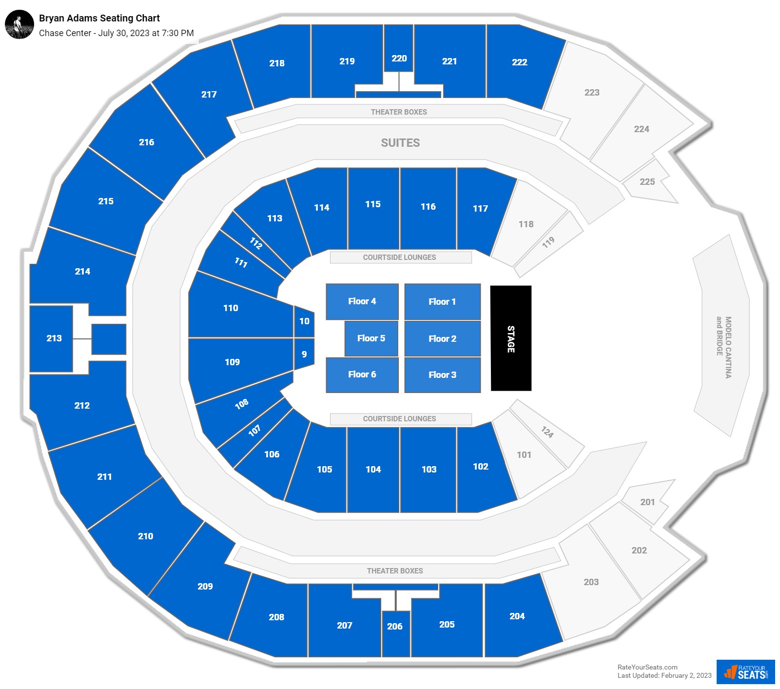 Bryan Adams seating chart Chase Center