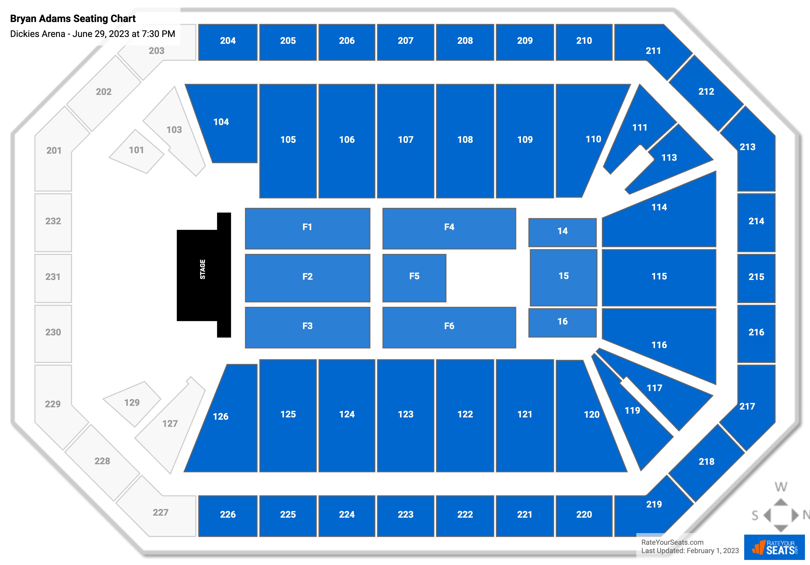 Bryan Adams seating chart Dickies Arena