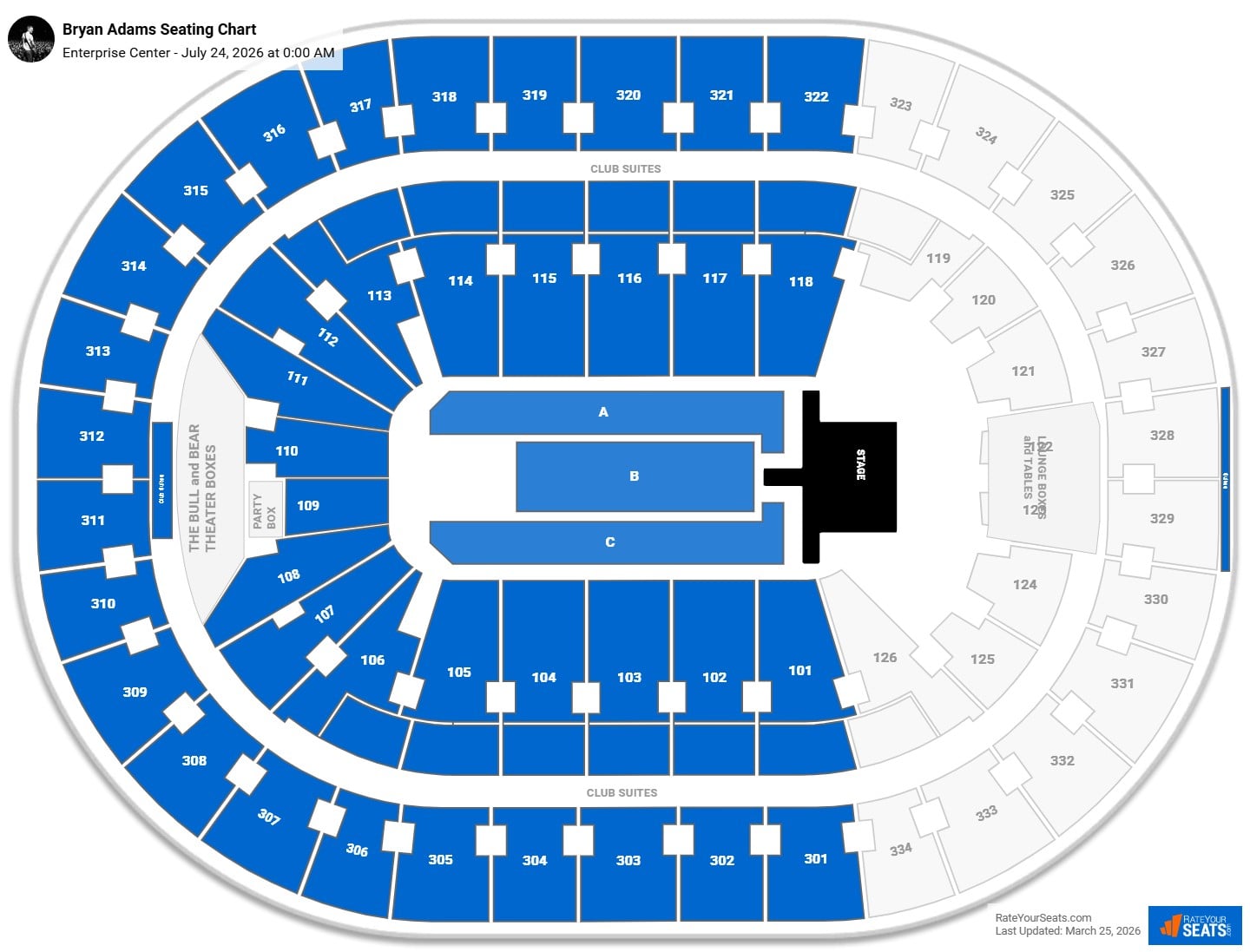 Bryan Adams seating chart Enterprise Center