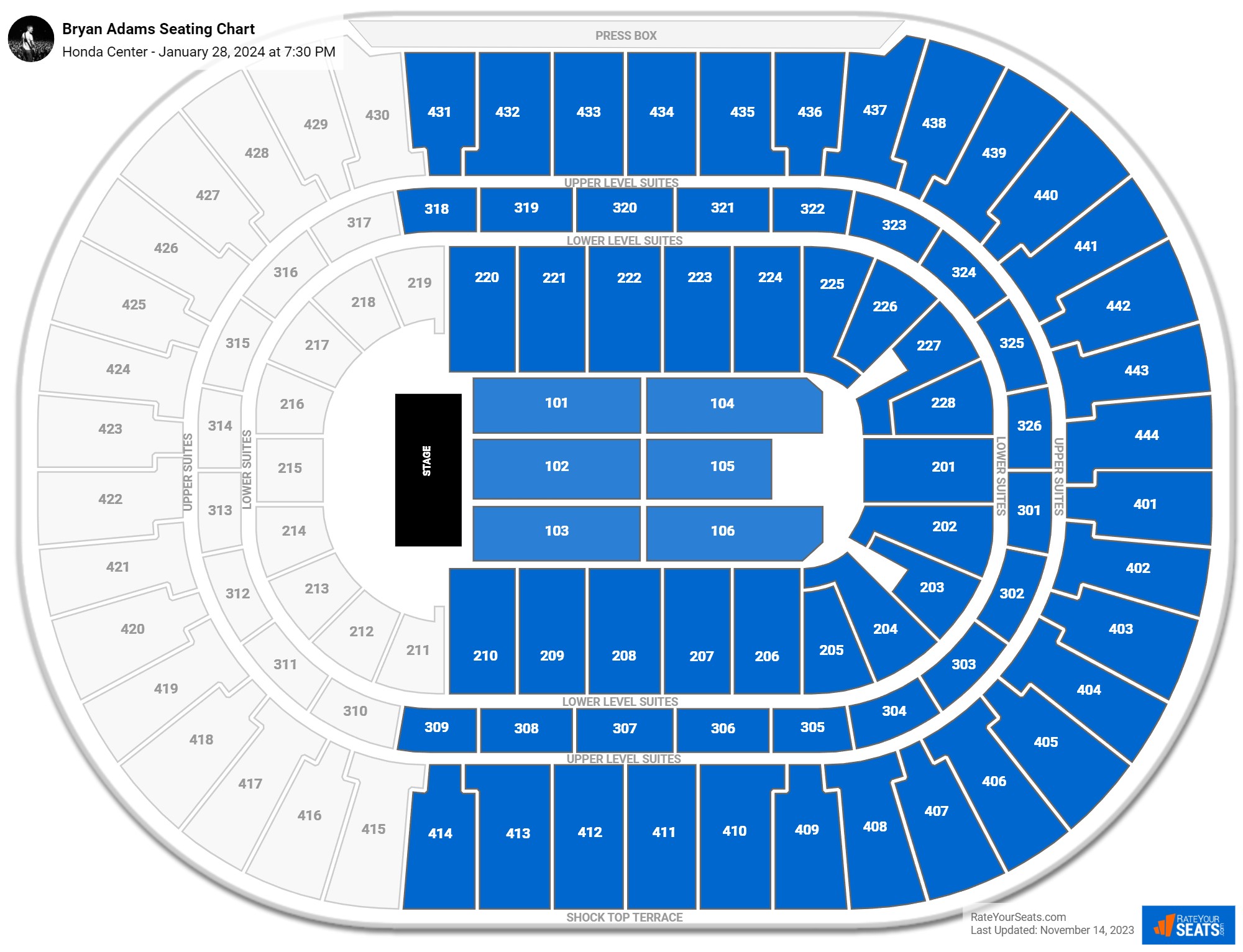 Bryan Adams seating chart Honda Center